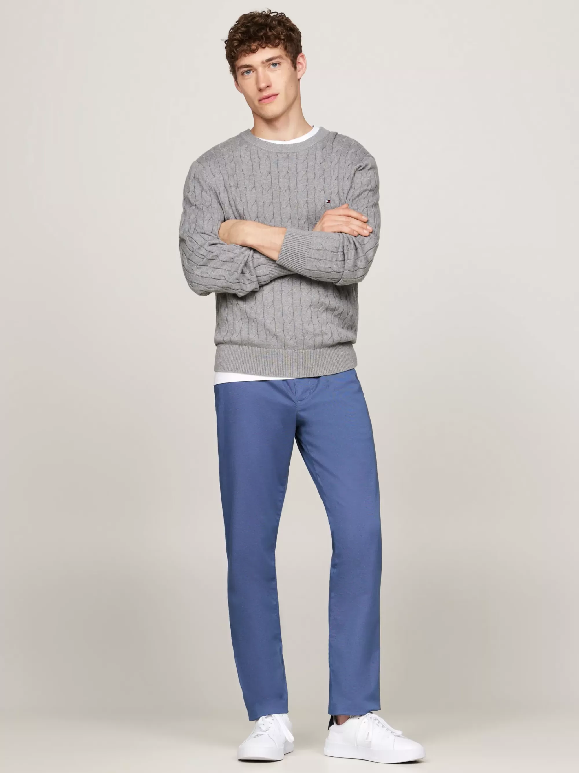 Broeken*Tommy Hilfiger Denton Straight Chino Van Stretchkatoen AEGEAN SEA