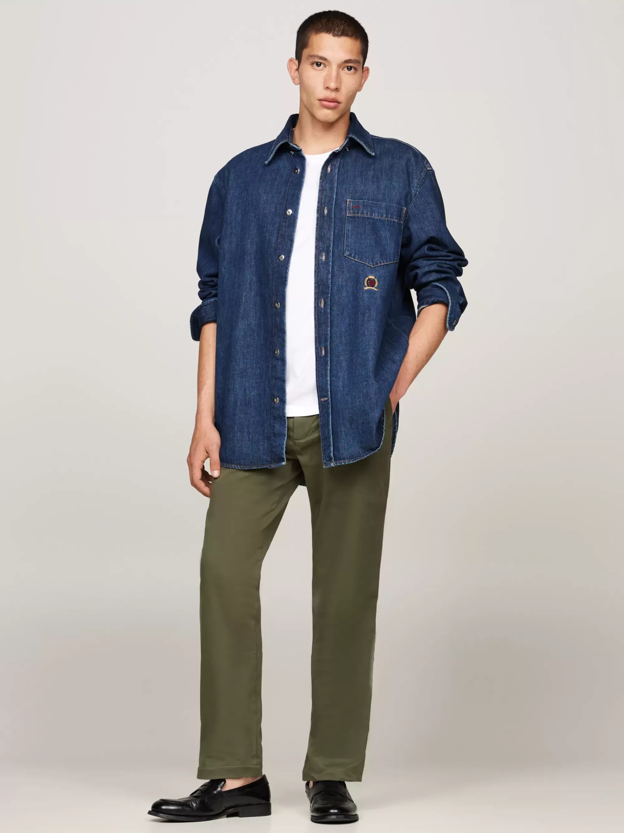 Broeken*Tommy Hilfiger Denton Straight Chino Van Stretchkatoen ARMY GREEN