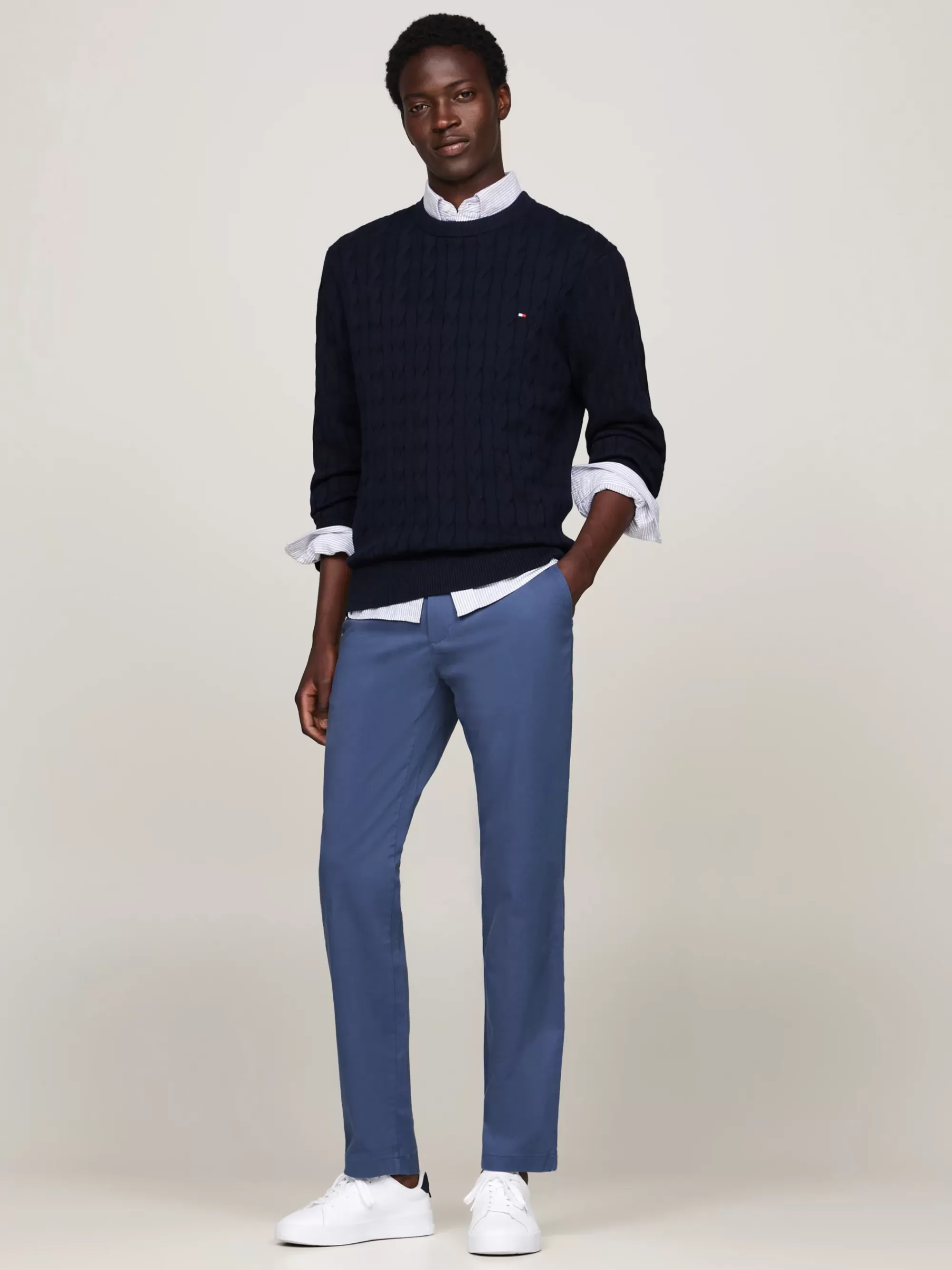 Broeken*Tommy Hilfiger Denton Straight Chino Van Stretchkatoen AEGEAN SEA