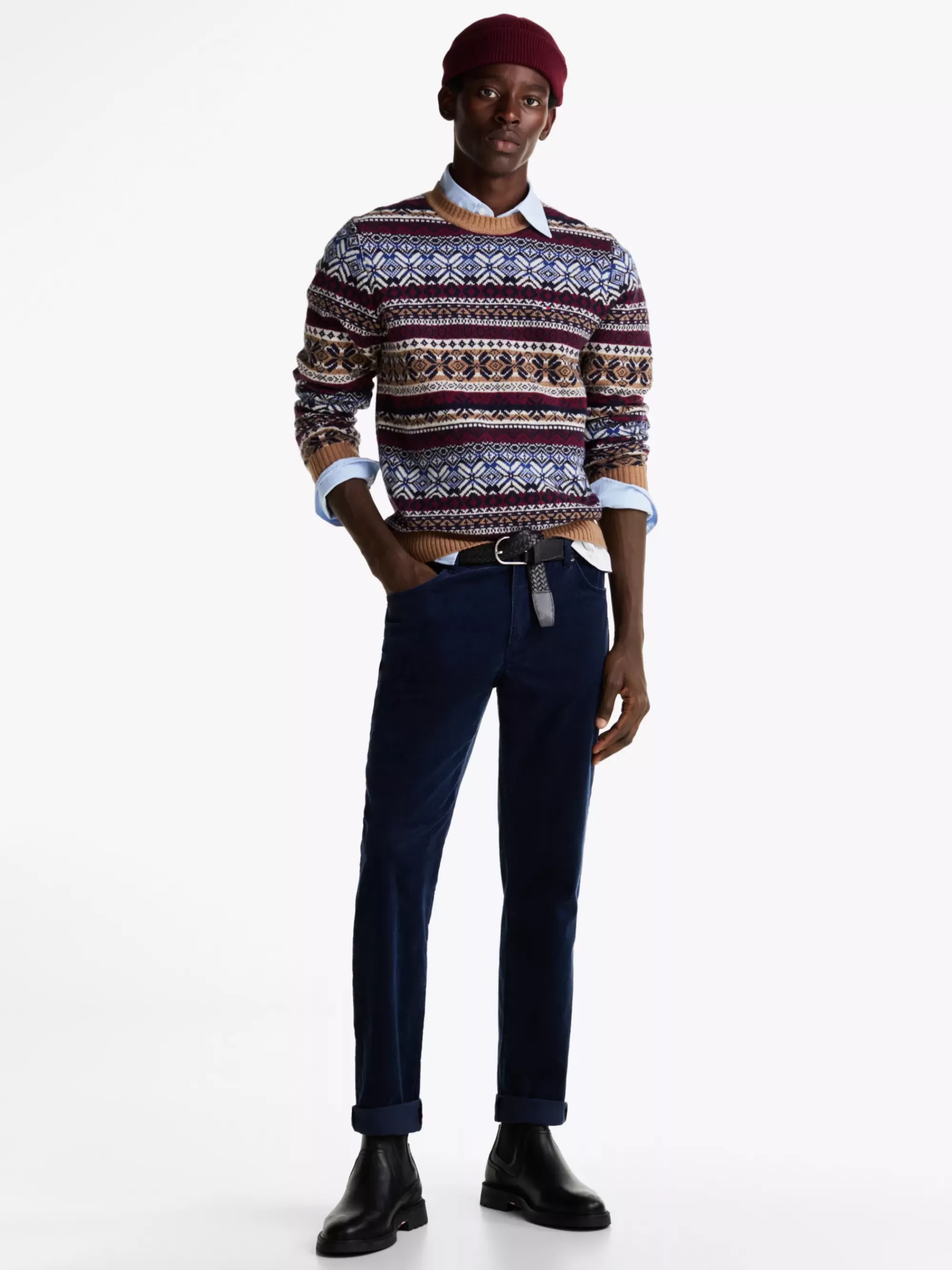 Broeken*Tommy Hilfiger Denton Straight Washed Broek Van Corduroy AEGEAN SEA