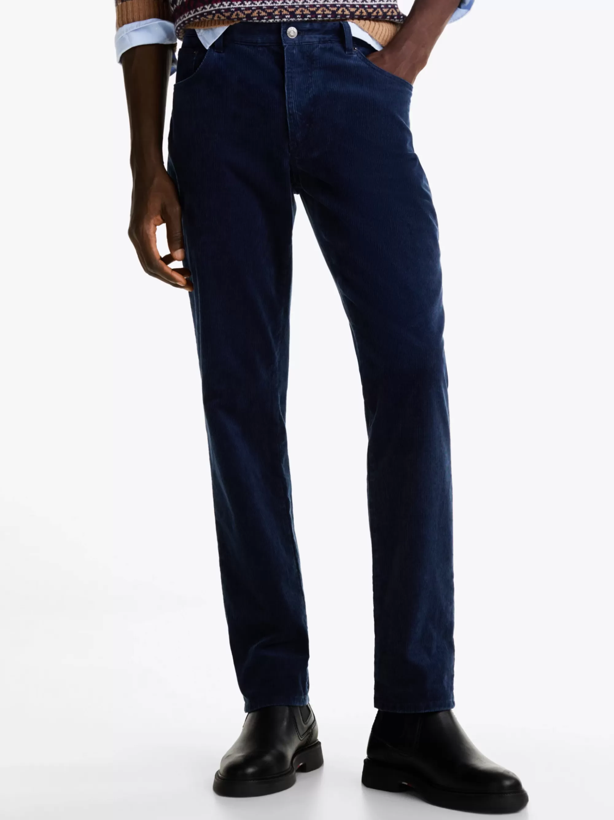 Broeken*Tommy Hilfiger Denton Straight Washed Broek Van Corduroy AEGEAN SEA