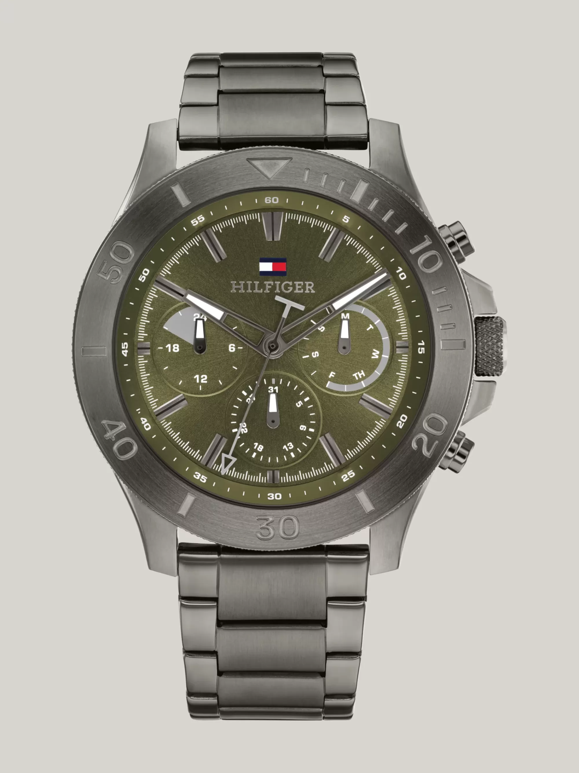 Horloges*Tommy Hilfiger Donkergrijs Sporthorloge Met Groene Wijzerplaat GREY