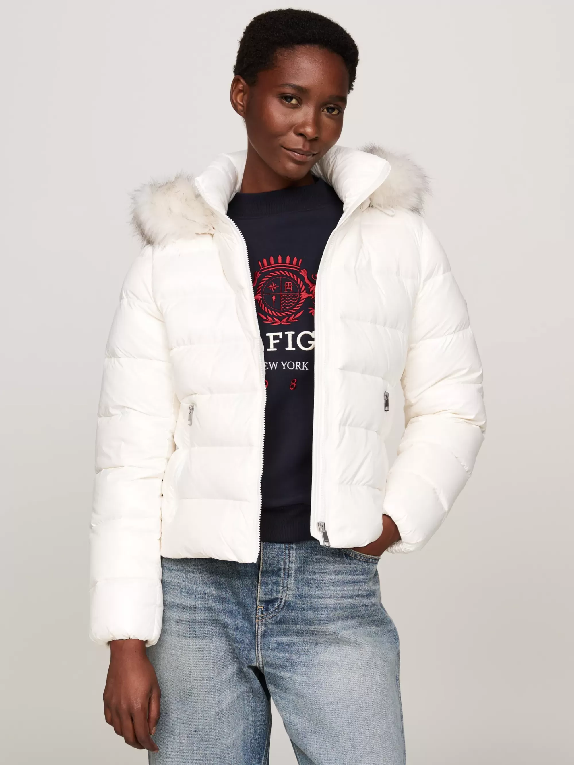 Jassen & Jacks*Tommy Hilfiger Donsjack Met Imitatiebont ANCIENT WHITE