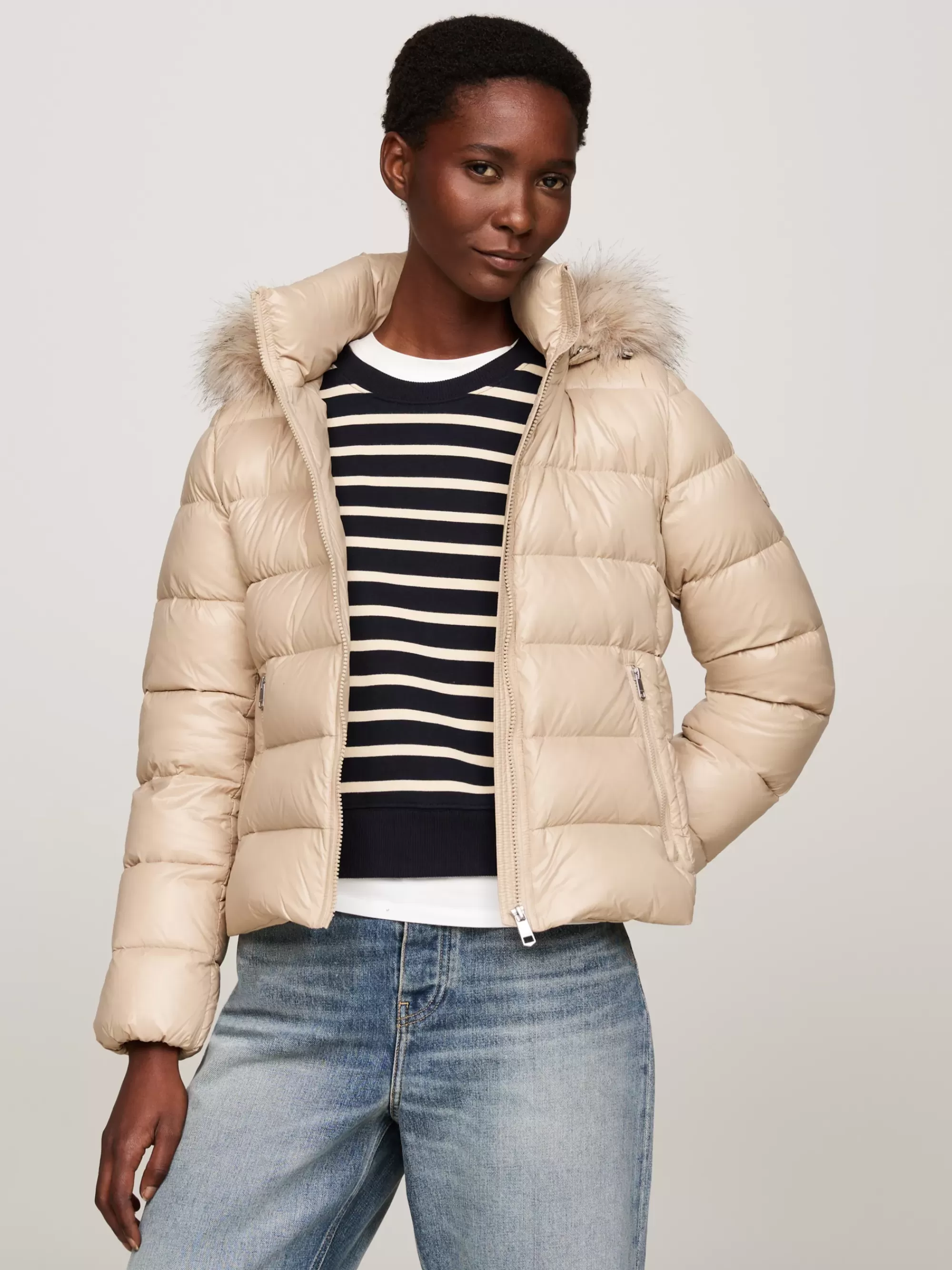 Jassen & Jacks*Tommy Hilfiger Donsjack Met Imitatiebont BEIGE