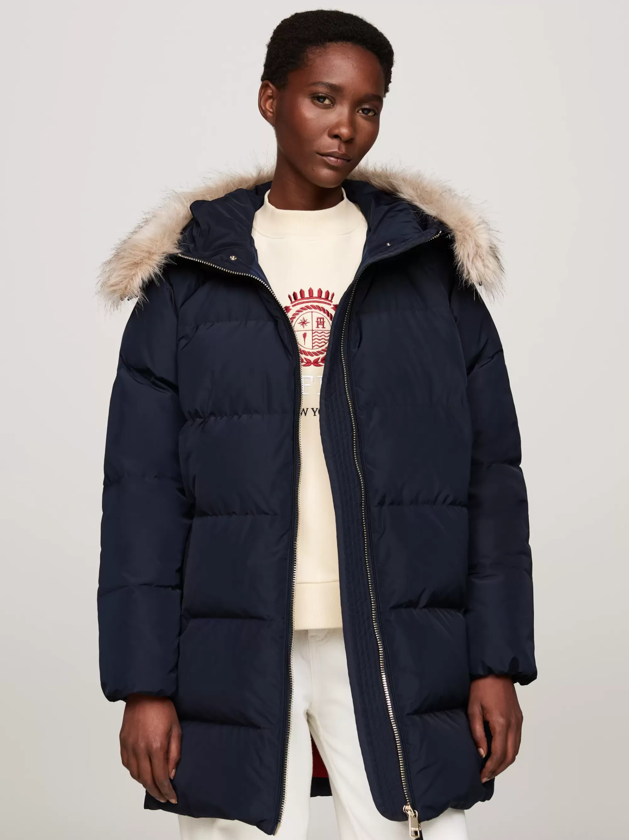 Jassen & Jacks*Tommy Hilfiger Donsjas Met Capuchon En Imitatiebont DESERT SKY