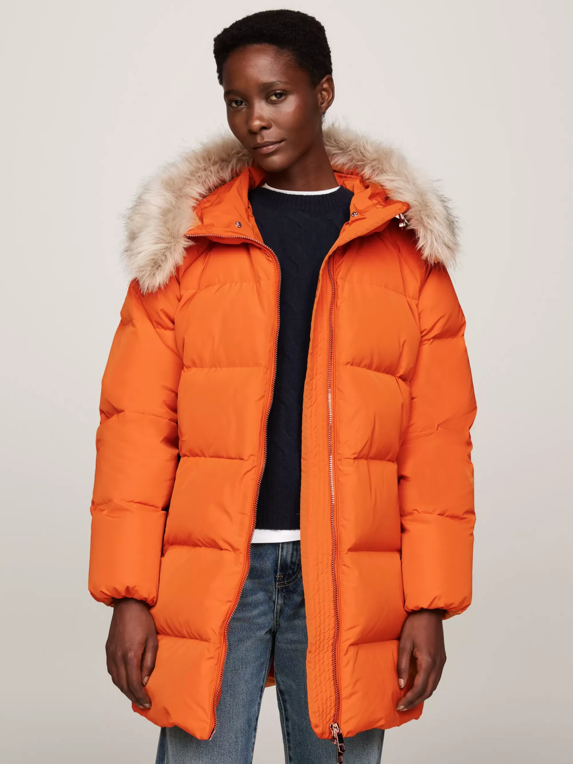 Jassen & Jacks*Tommy Hilfiger Donsjas Met Capuchon En Imitatiebont AUTUMN ORANGE