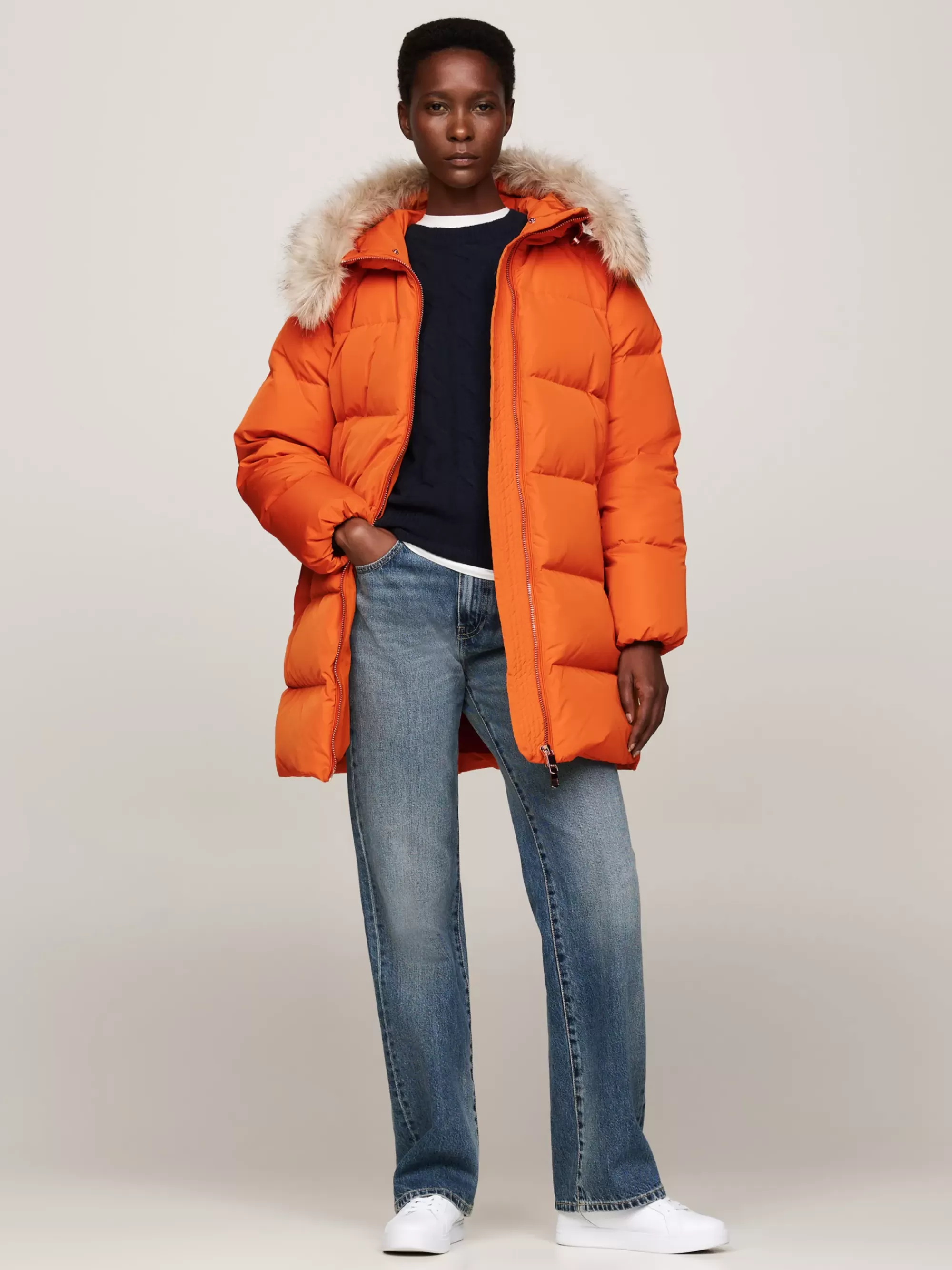 Jassen & Jacks*Tommy Hilfiger Donsjas Met Capuchon En Imitatiebont AUTUMN ORANGE
