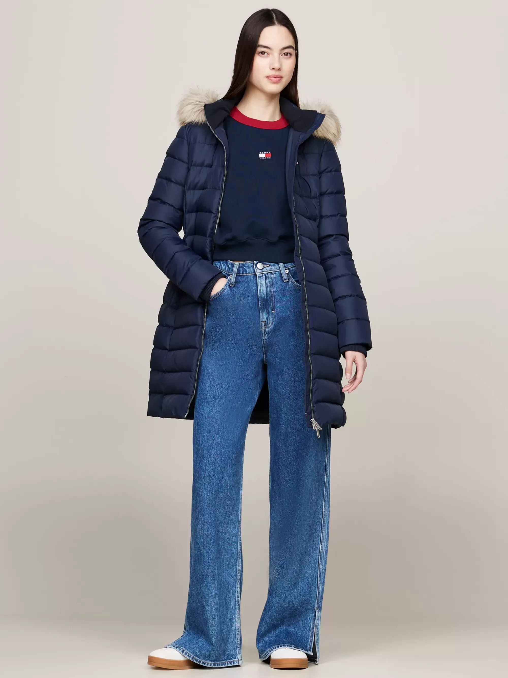 Jassen & Jacks*Tommy Hilfiger Donsjas Met Capuchon Met Imitatiebont DARK NIGHT NAVY