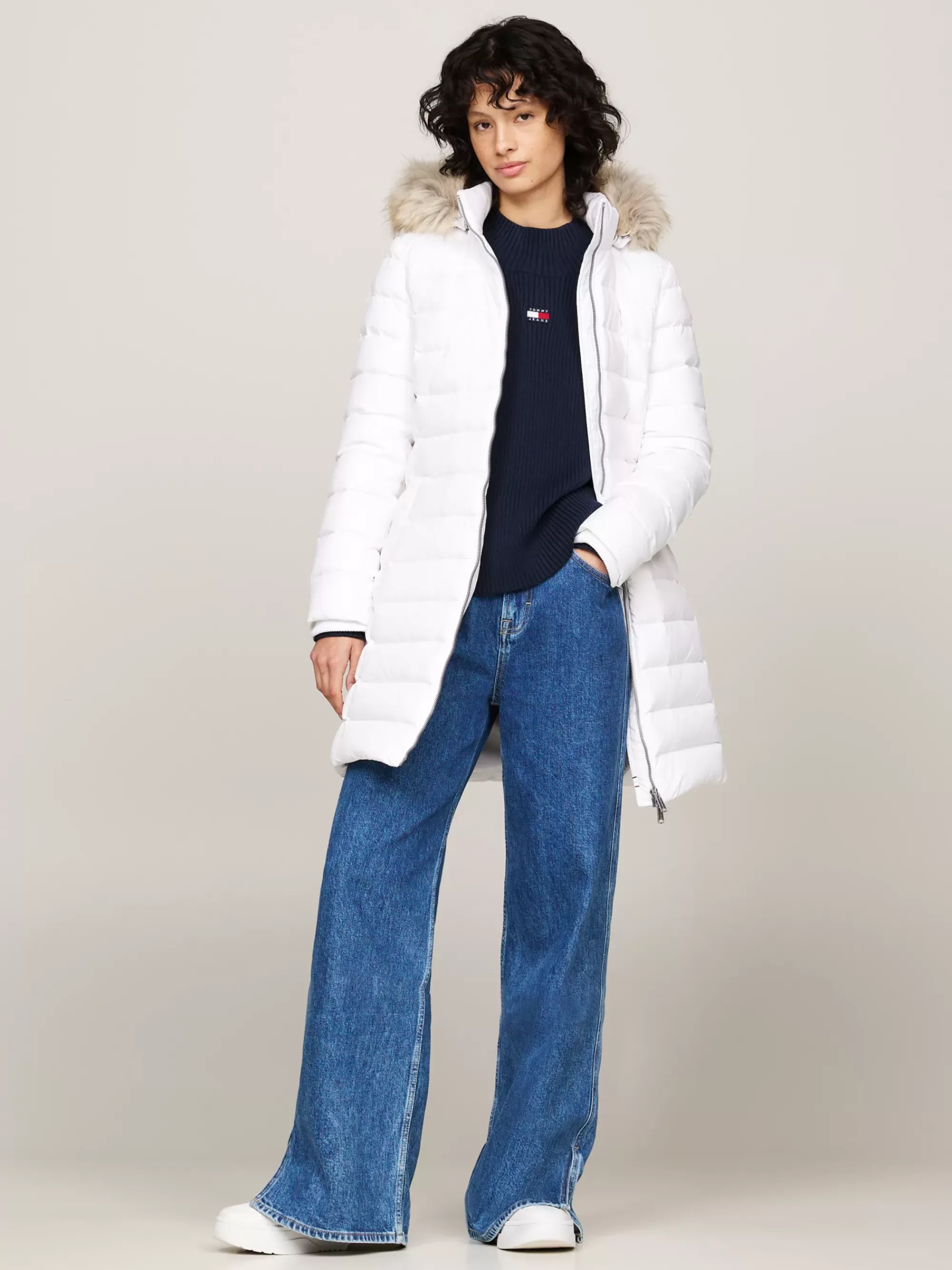 Jassen & Jacks*Tommy Hilfiger Donsjas Met Capuchon Met Imitatiebont WHITE
