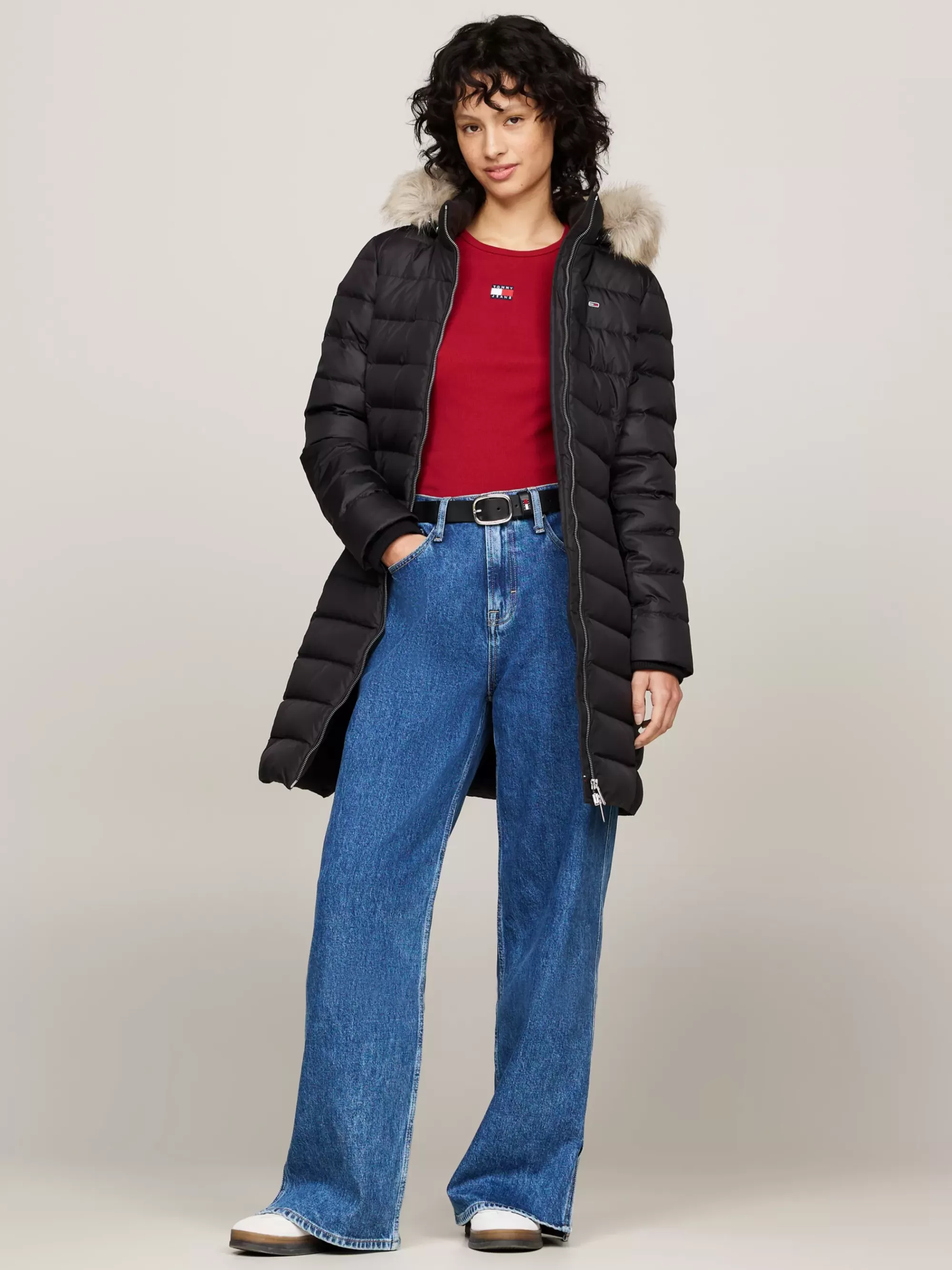 Jassen & Jacks*Tommy Hilfiger Donsjas Met Capuchon Met Imitatiebont BLACK