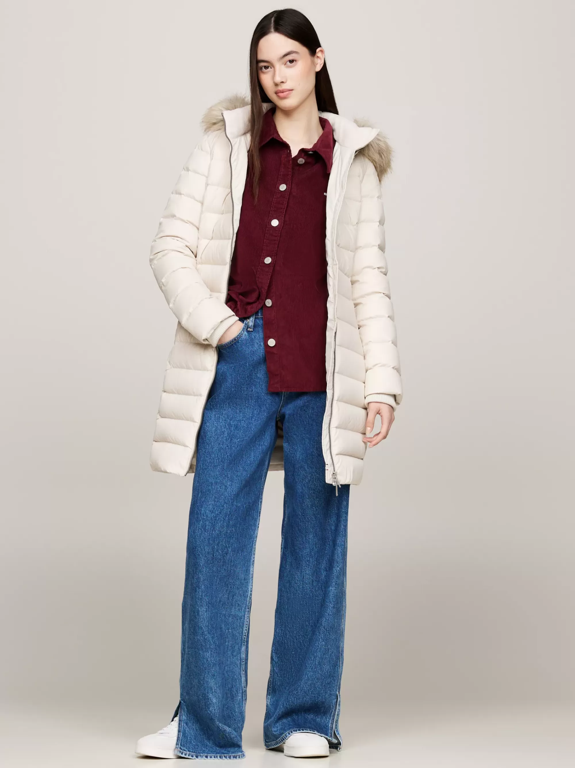 Jassen & Jacks*Tommy Hilfiger Donsjas Met Capuchon Met Imitatiebont NEWSPRINT