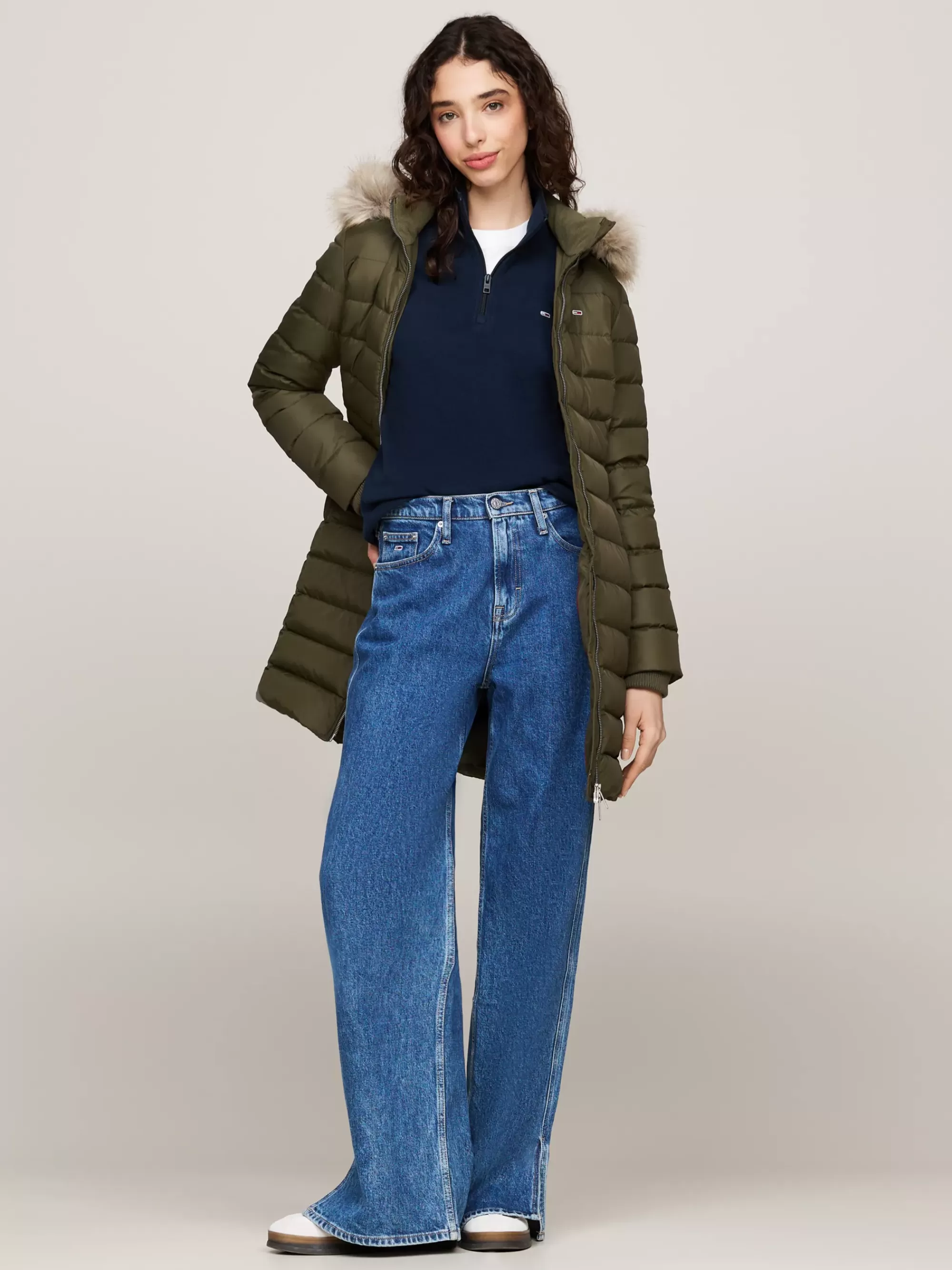 Jassen & Jacks*Tommy Hilfiger Donsjas Met Capuchon Met Imitatiebont FATIGUE GREEN