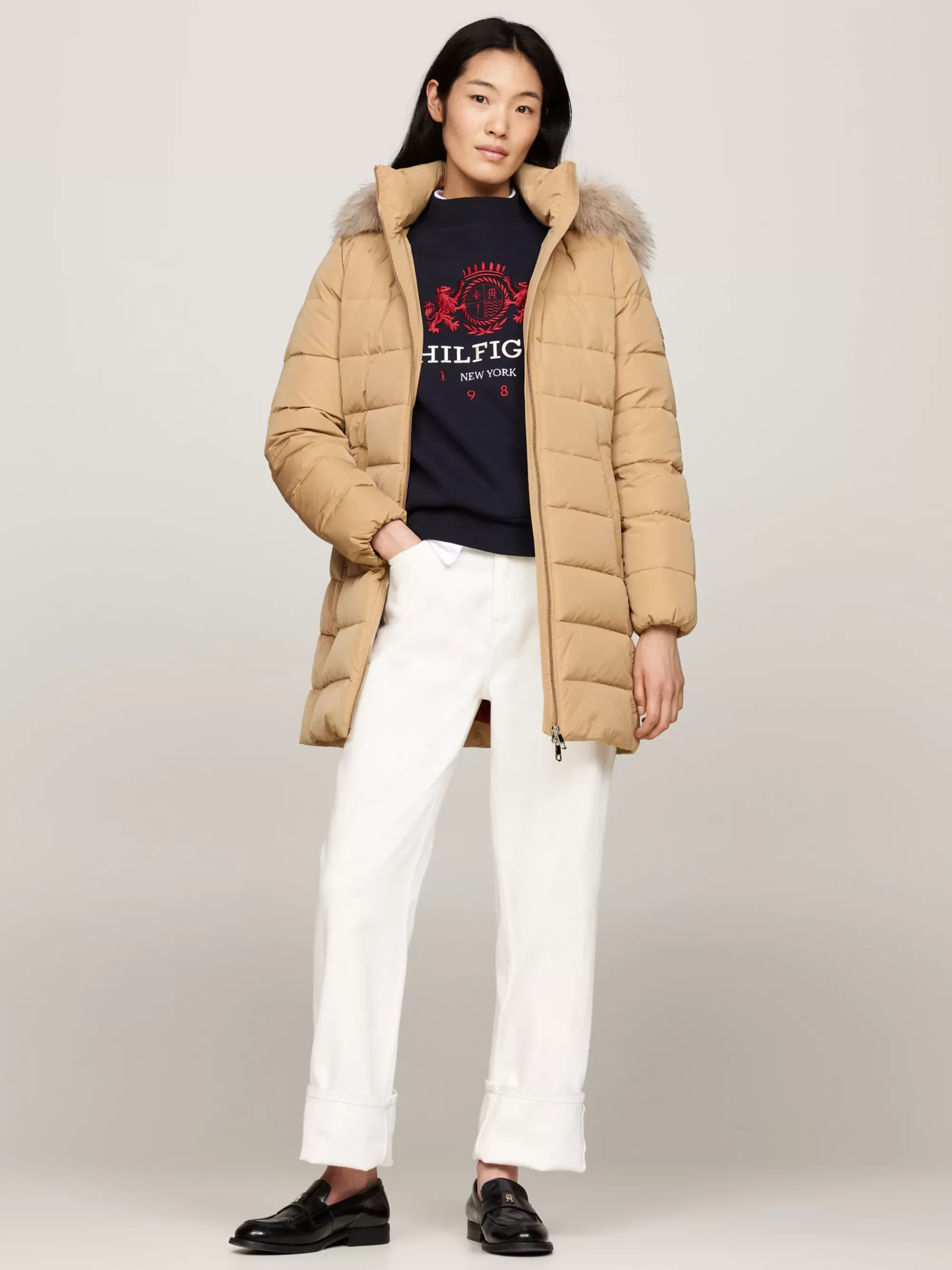 Jassen & Jacks*Tommy Hilfiger Donsjas Met Capuchon Met Imitatiebont CLASSIC KHAKI
