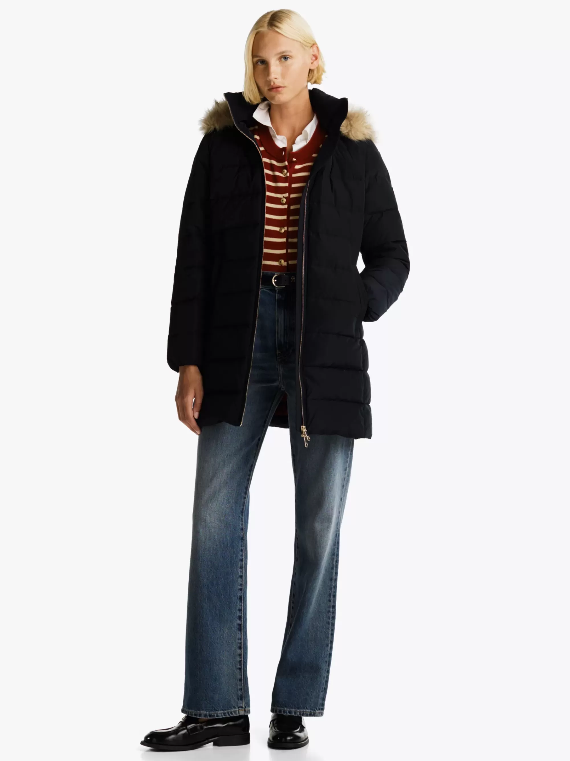 Jassen & Jacks*Tommy Hilfiger Donsjas Met Capuchon Met Imitatiebont DESERT SKY