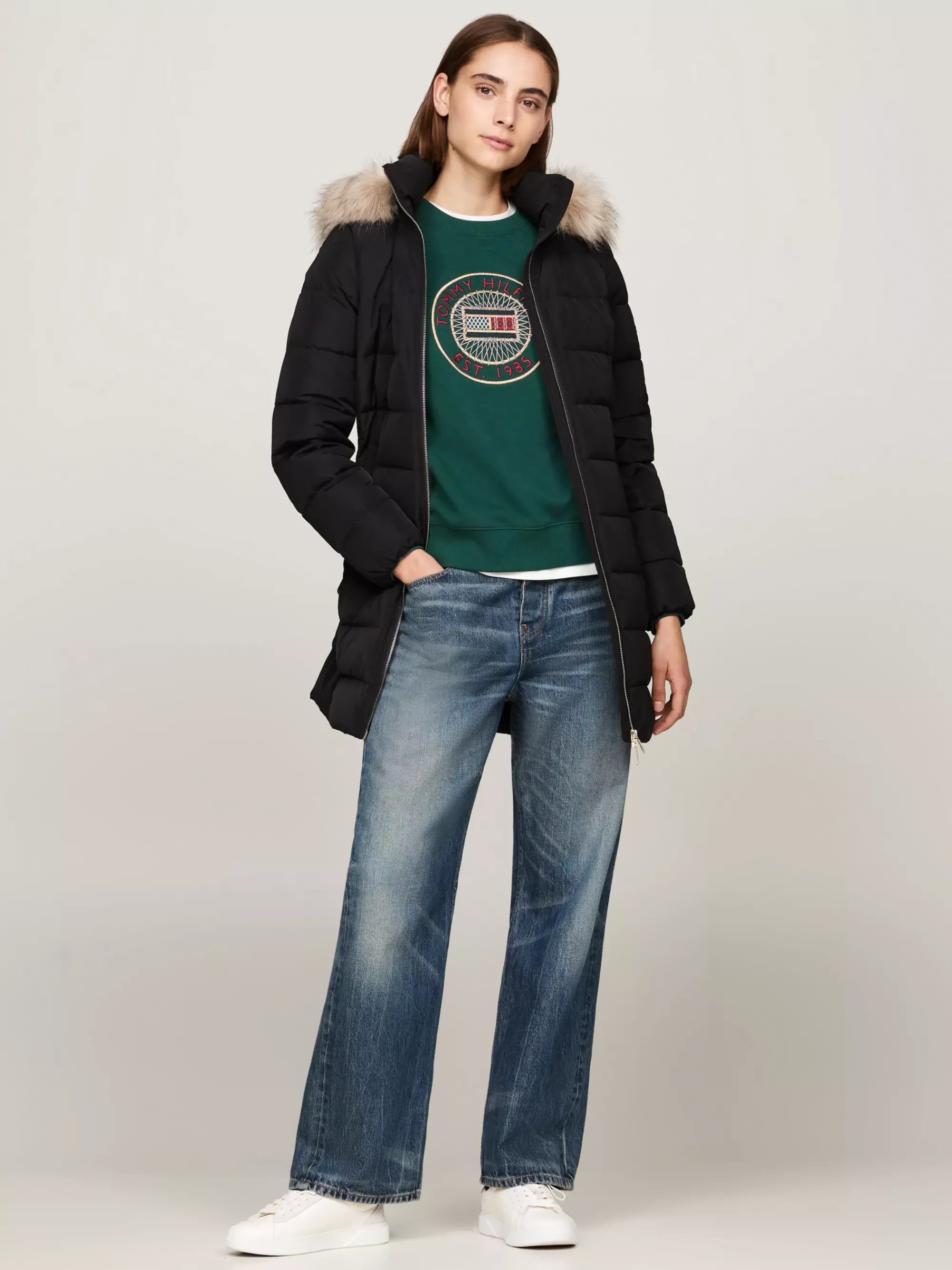 Jassen & Jacks*Tommy Hilfiger Donsjas Met Capuchon Met Imitatiebont BLACK
