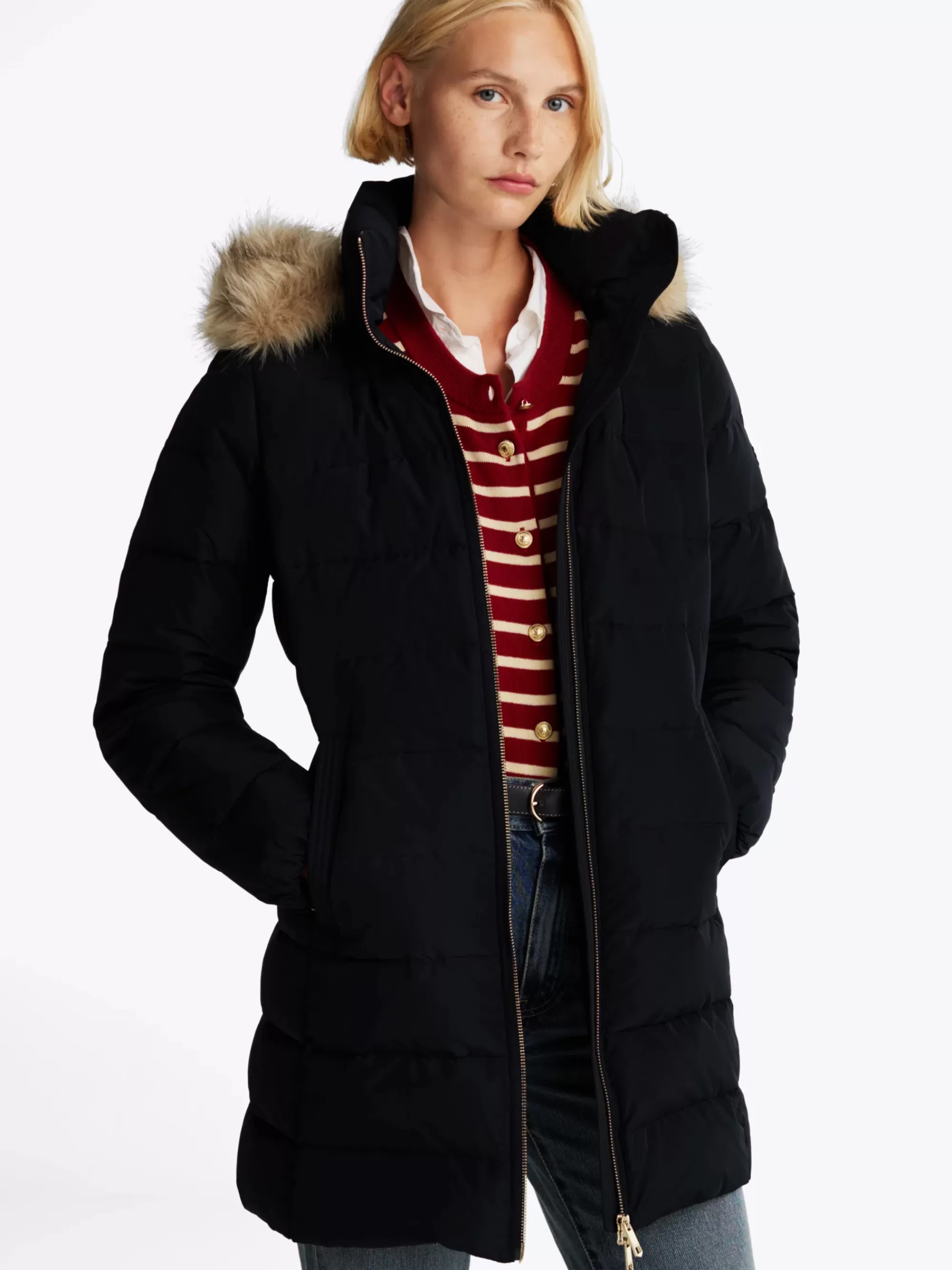 Jassen & Jacks*Tommy Hilfiger Donsjas Met Capuchon Met Imitatiebont DESERT SKY
