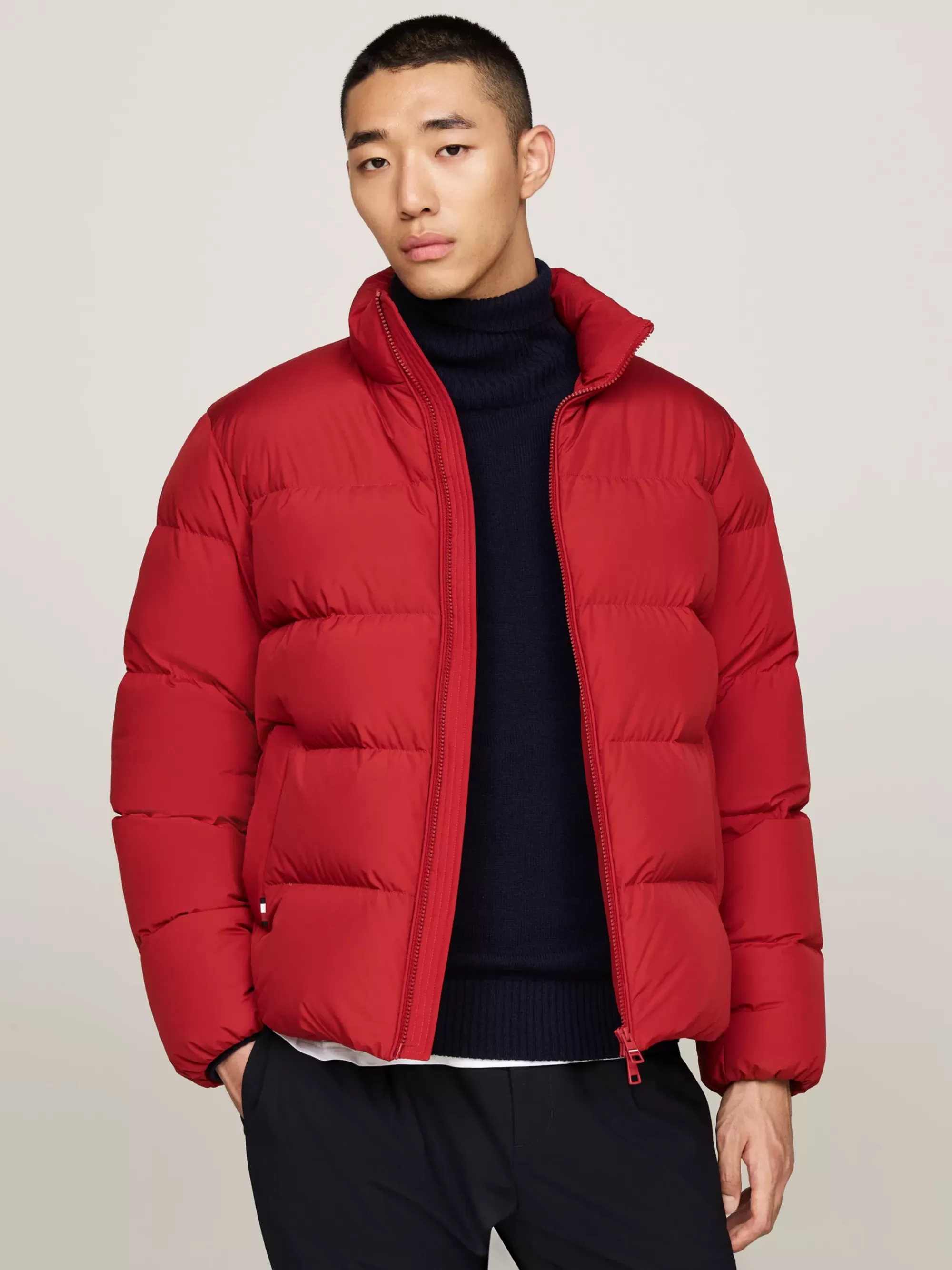 Jassen & Jacks*Tommy Hilfiger Donzen Pufferjack Met Hoge Hals DARK MAGMA
