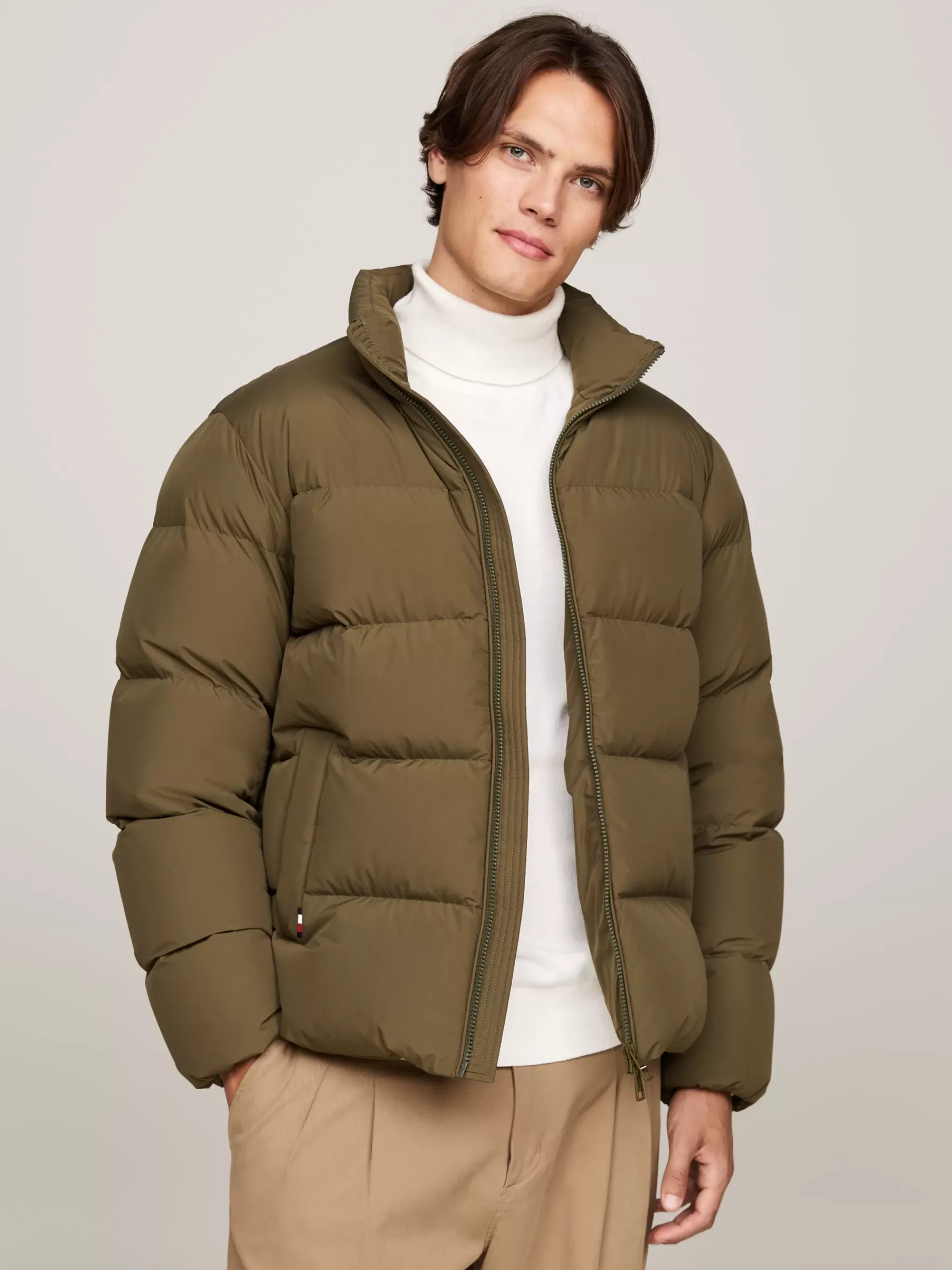 Jassen & Jacks*Tommy Hilfiger Donzen Pufferjack Met Hoge Hals ARMY GREEN