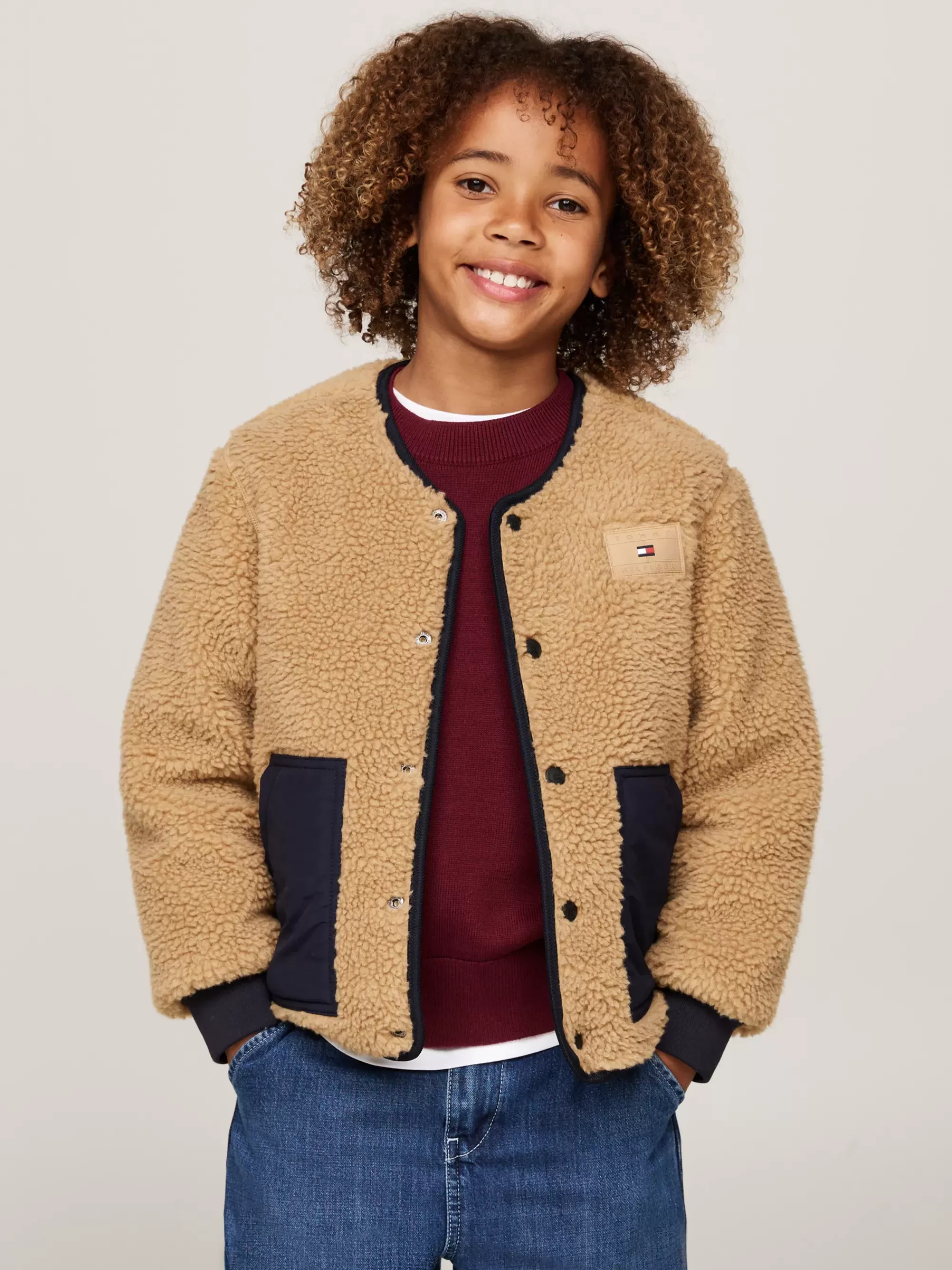 Jassen*Tommy Hilfiger Doorgestikt Reversible Relaxed Fit Teddy Jack DESERT SKY / CLASSIC KHAKI