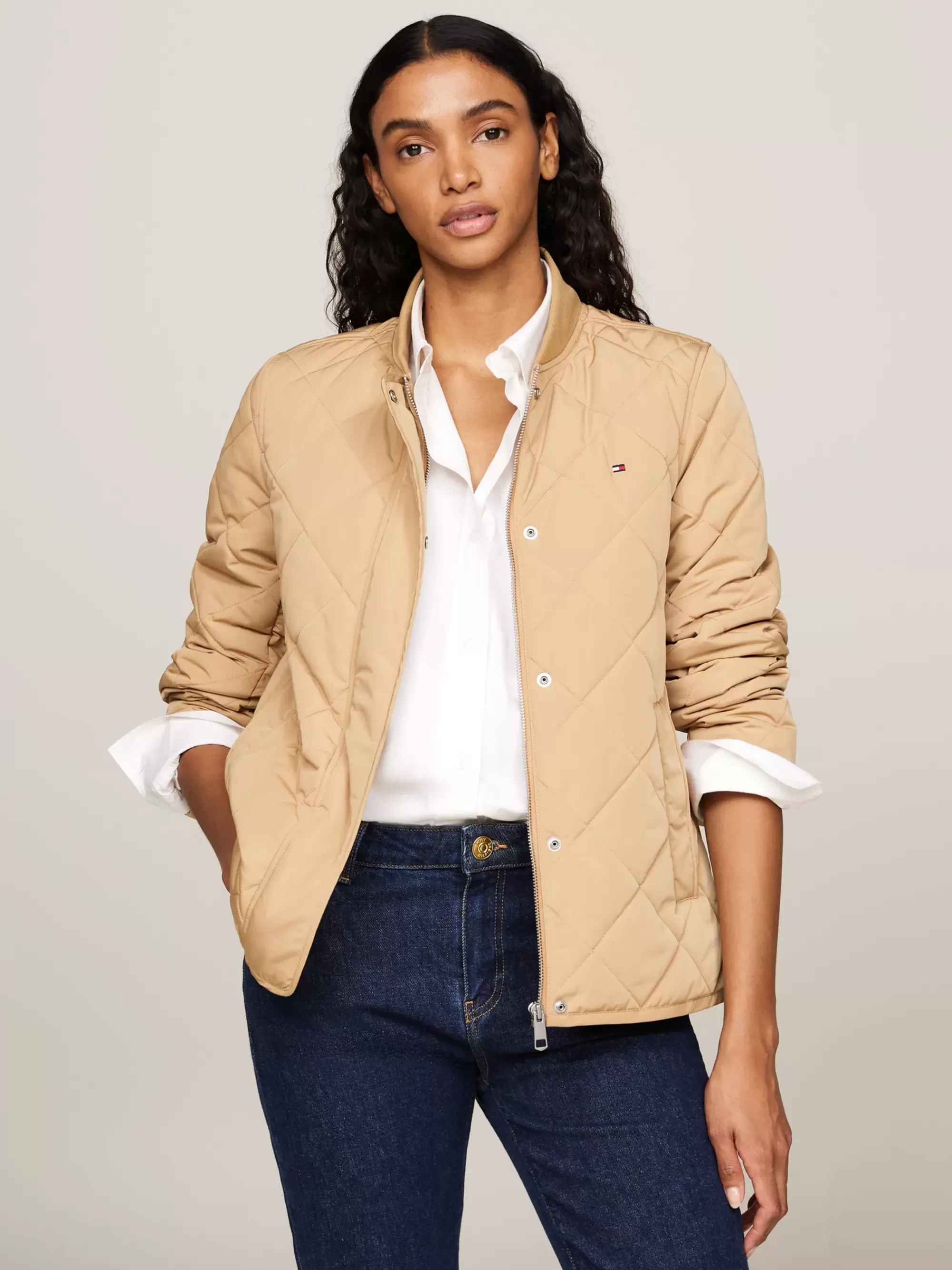 Jassen & Jacks*Tommy Hilfiger Doorgestikt Waterafstotend Bomberjack CLASSIC KHAKI