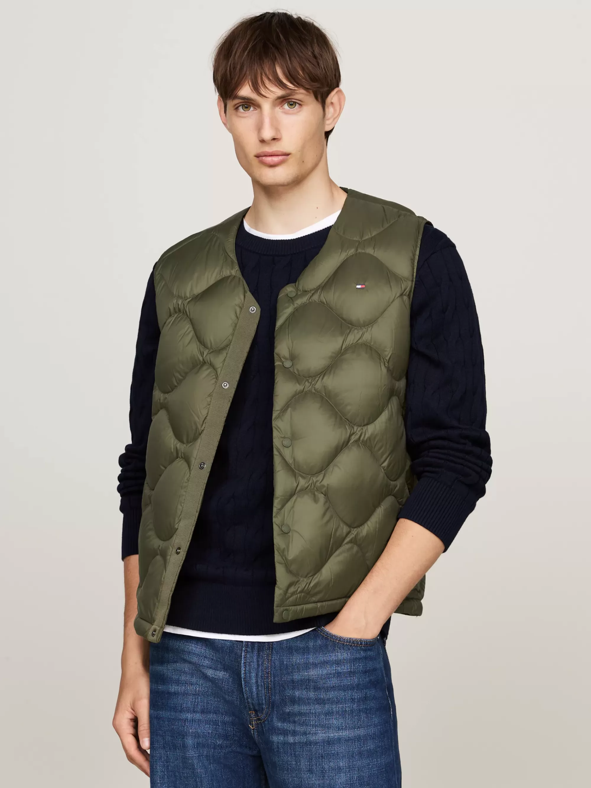 Jassen & Jacks*Tommy Hilfiger Doorgestikte Bodywarmer Met Donsvoering ARMY GREEN