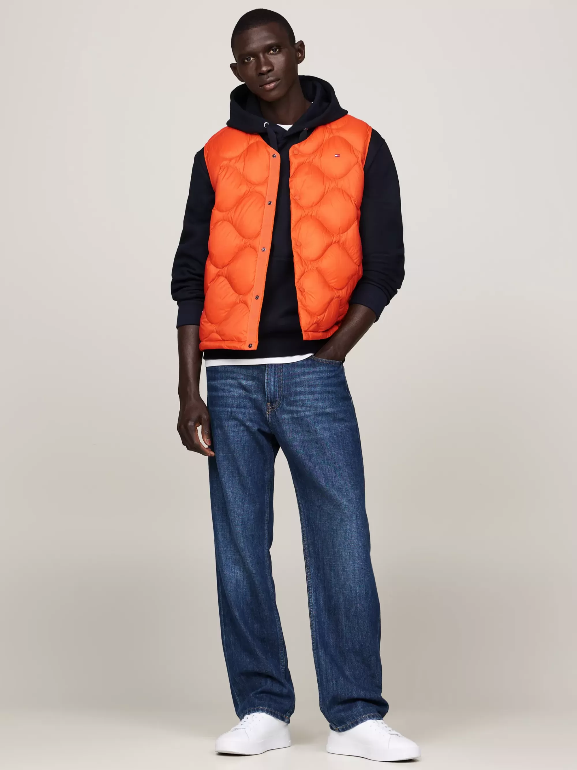 Jassen & Jacks*Tommy Hilfiger Doorgestikte Bodywarmer Met Donsvoering BONFIRE ORANGE