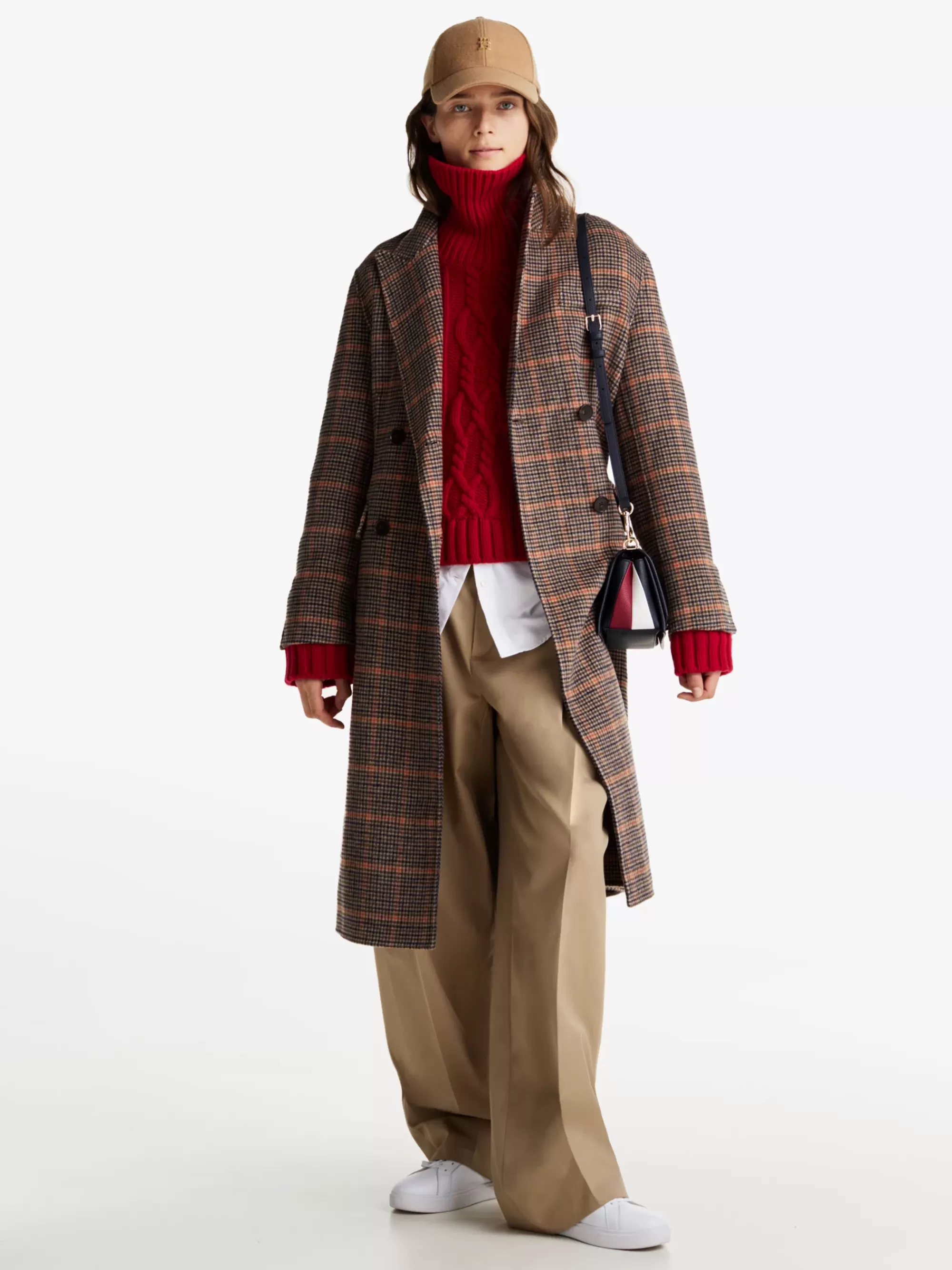 Jassen & Jacks | Wollen Jassen*Tommy Hilfiger Double-breasted Geruite Longline Jas ORANGE CHECK
