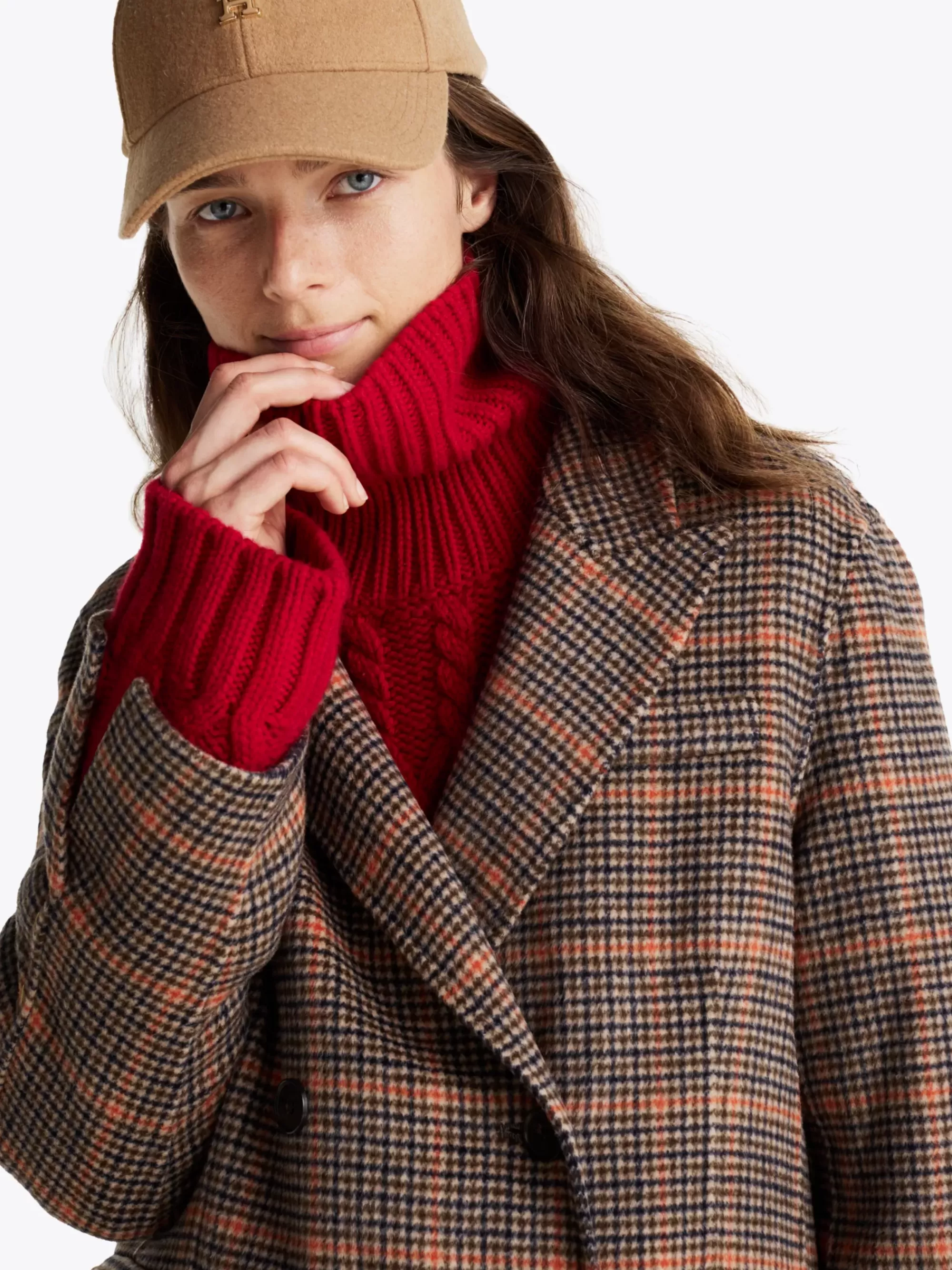 Jassen & Jacks | Wollen Jassen*Tommy Hilfiger Double-breasted Geruite Longline Jas ORANGE CHECK