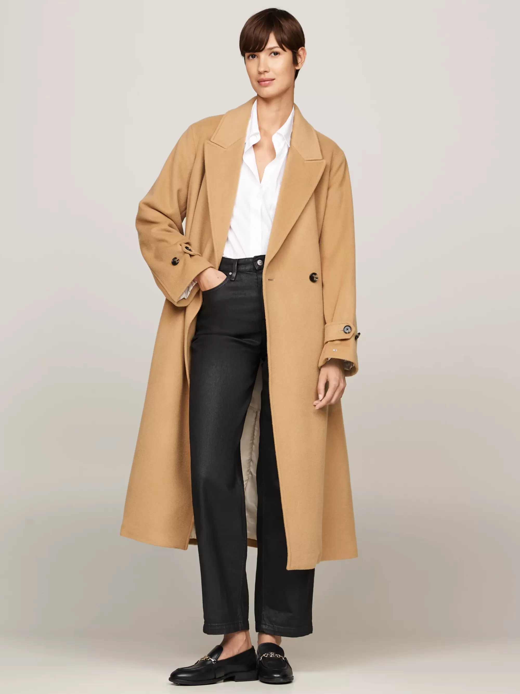 Jassen & Jacks | Wollen Jassen*Tommy Hilfiger Double-breasted Jas Van Wolmix CLASSIC KHAKI