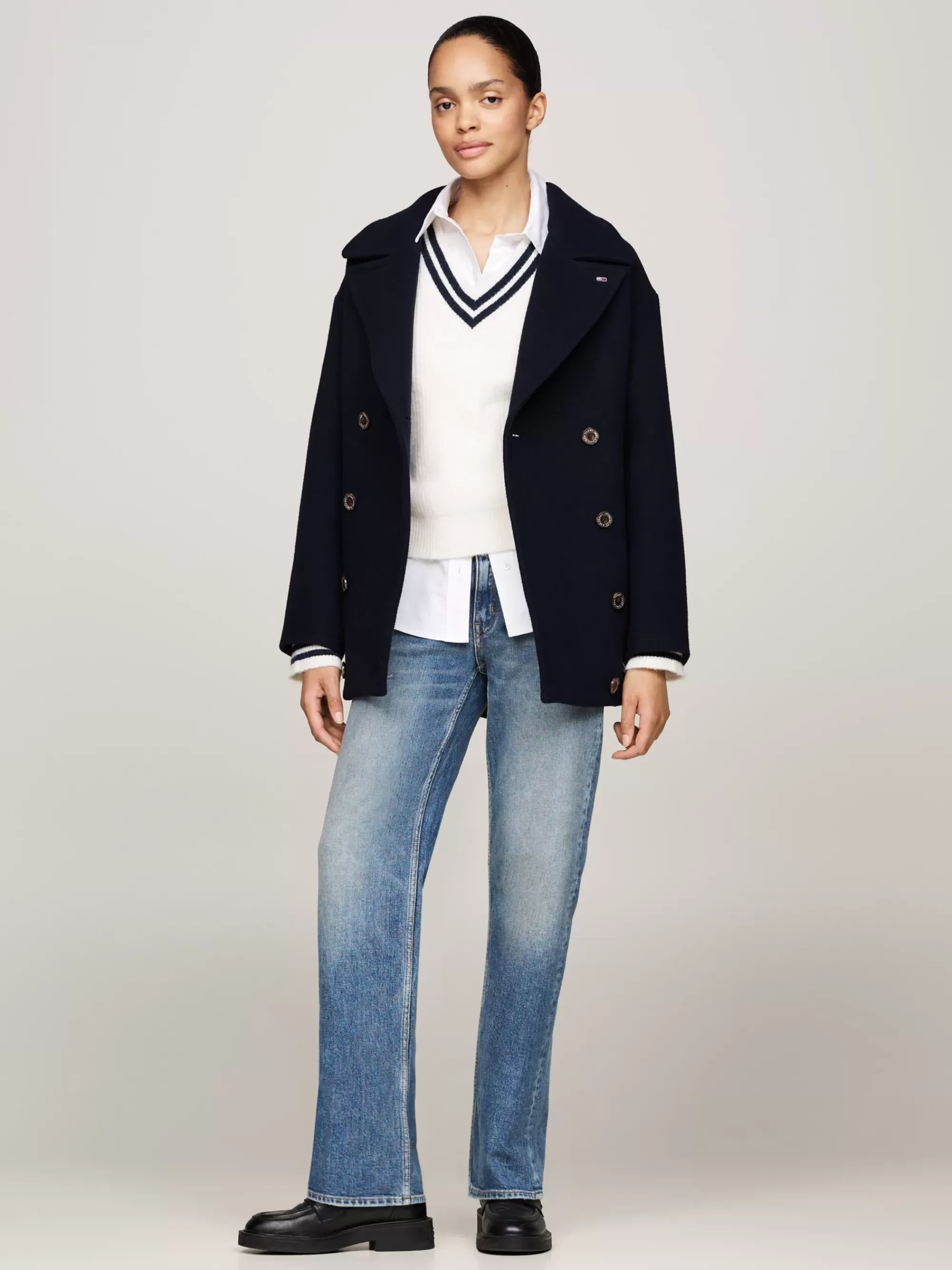 Jassen & Jacks*Tommy Hilfiger Double-breasted Jas Van Wolmix DARK NIGHT NAVY