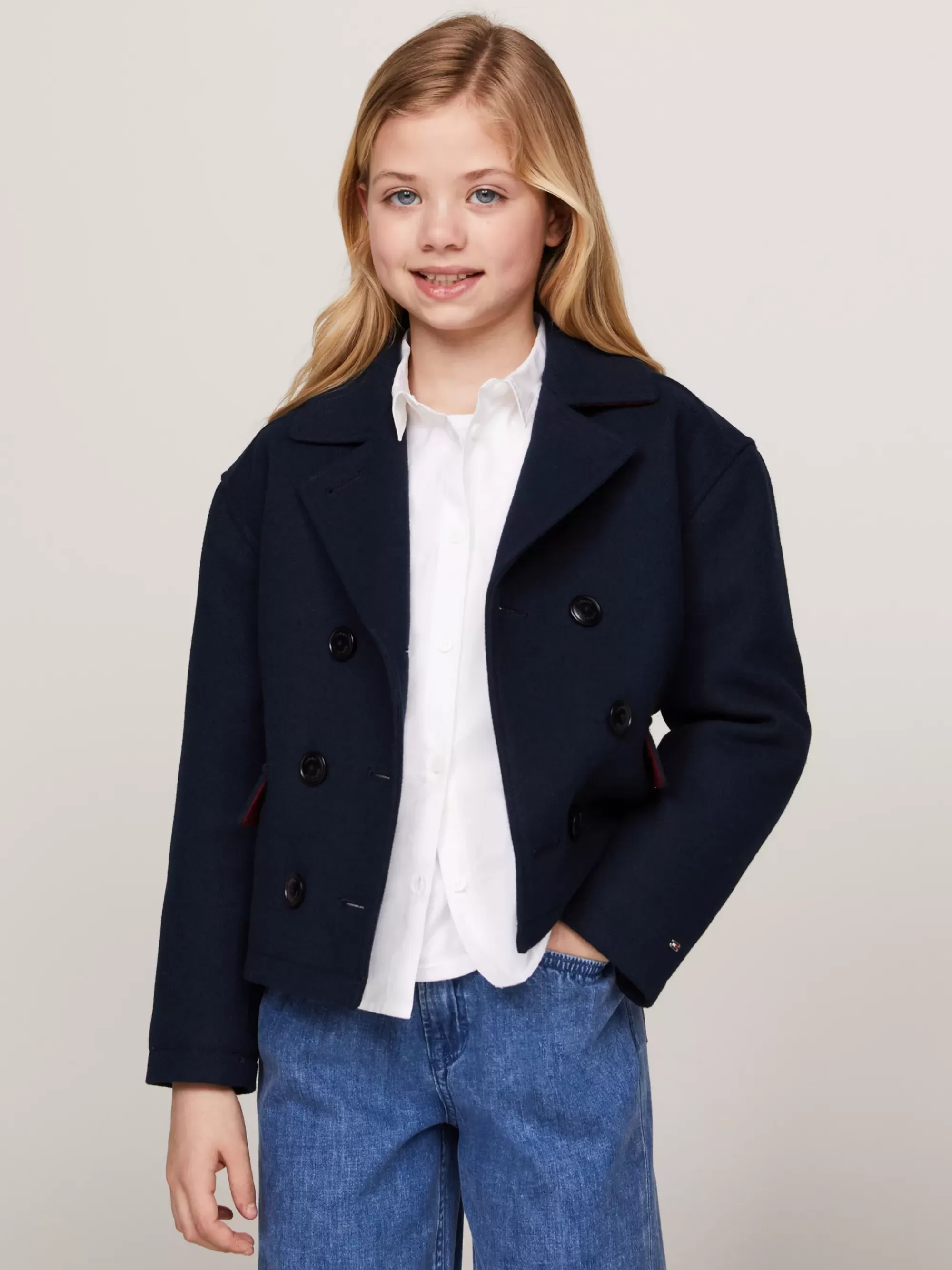Jassen & Jacks*Tommy Hilfiger Double-breasted Peacoat Met Ruitvoering DESERT SKY