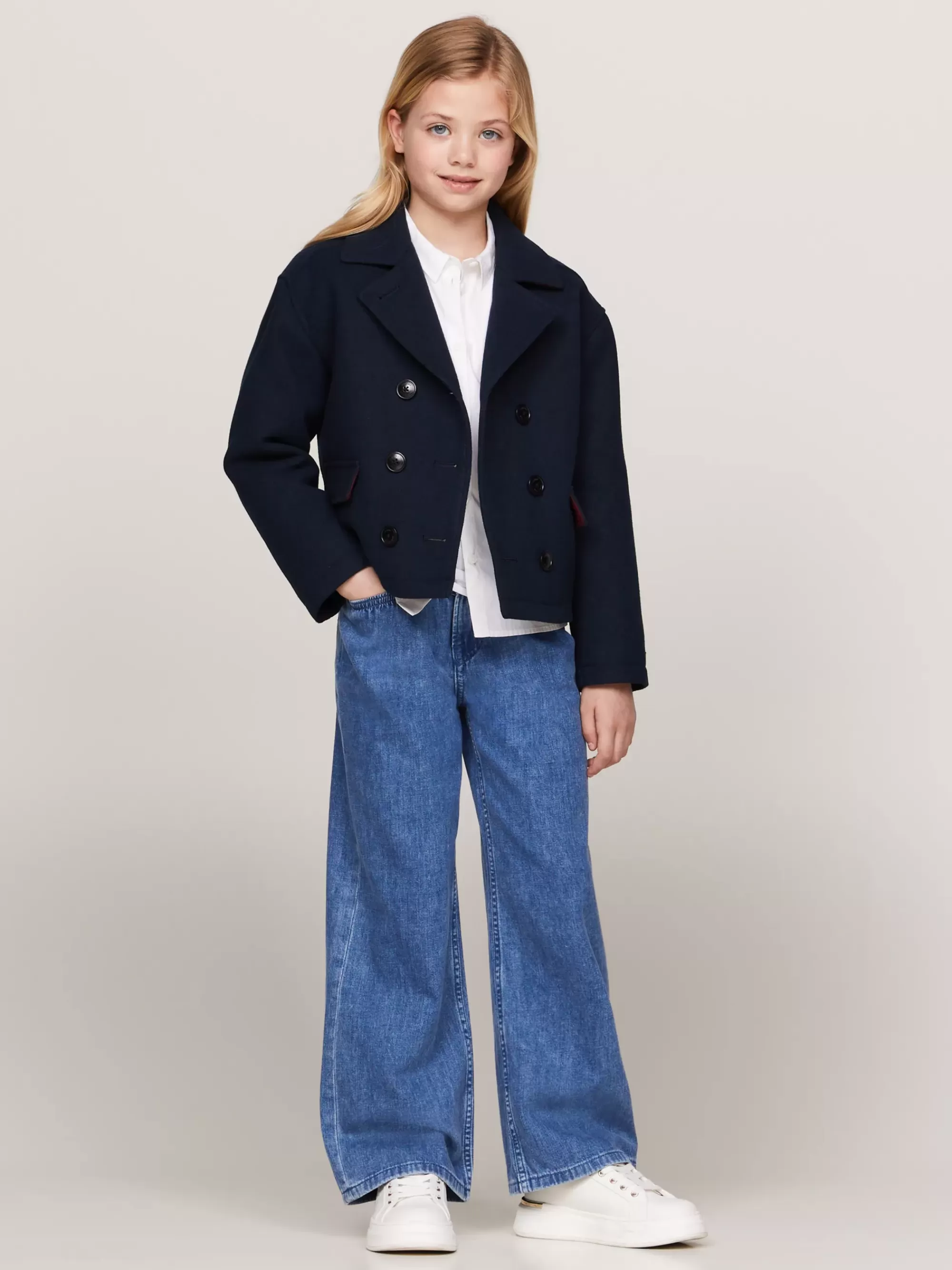 Jassen & Jacks*Tommy Hilfiger Double-breasted Peacoat Met Ruitvoering DESERT SKY