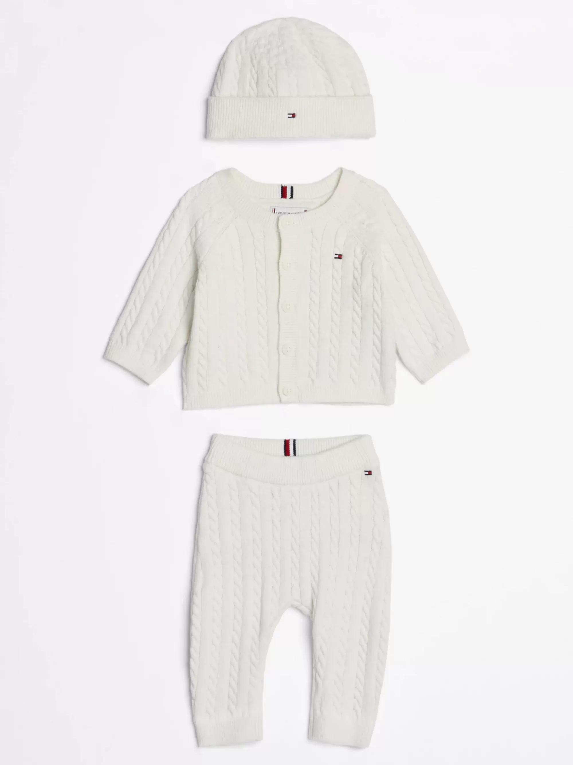 Meisjes | Jongens*Tommy Hilfiger Driedelige Kabelgebreide Cadeauset IVORY PETAL