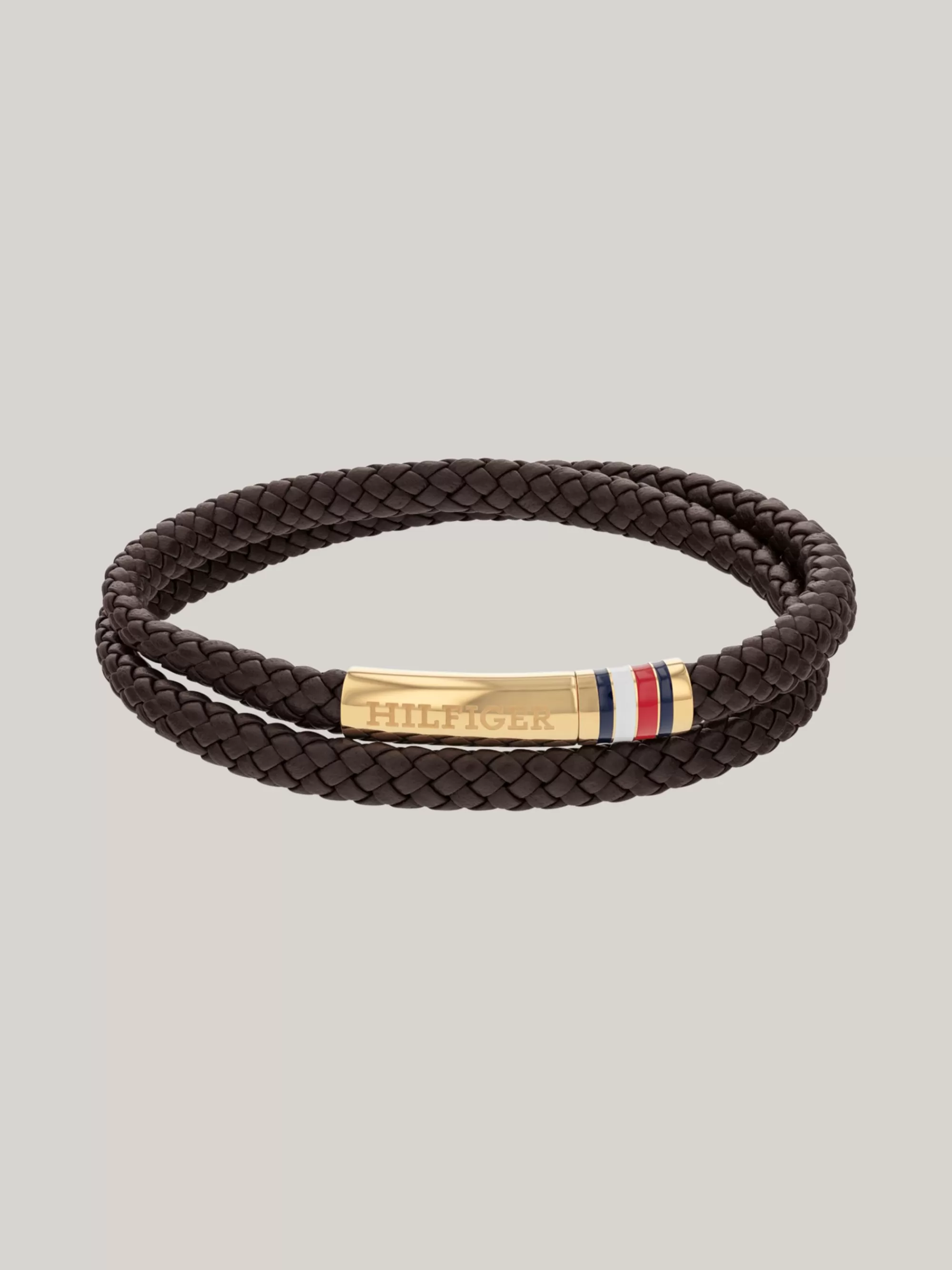Sieraden & Manchetknopen*Tommy Hilfiger Dubbele Armband Van Bruin Gevlochten Leer BROWN