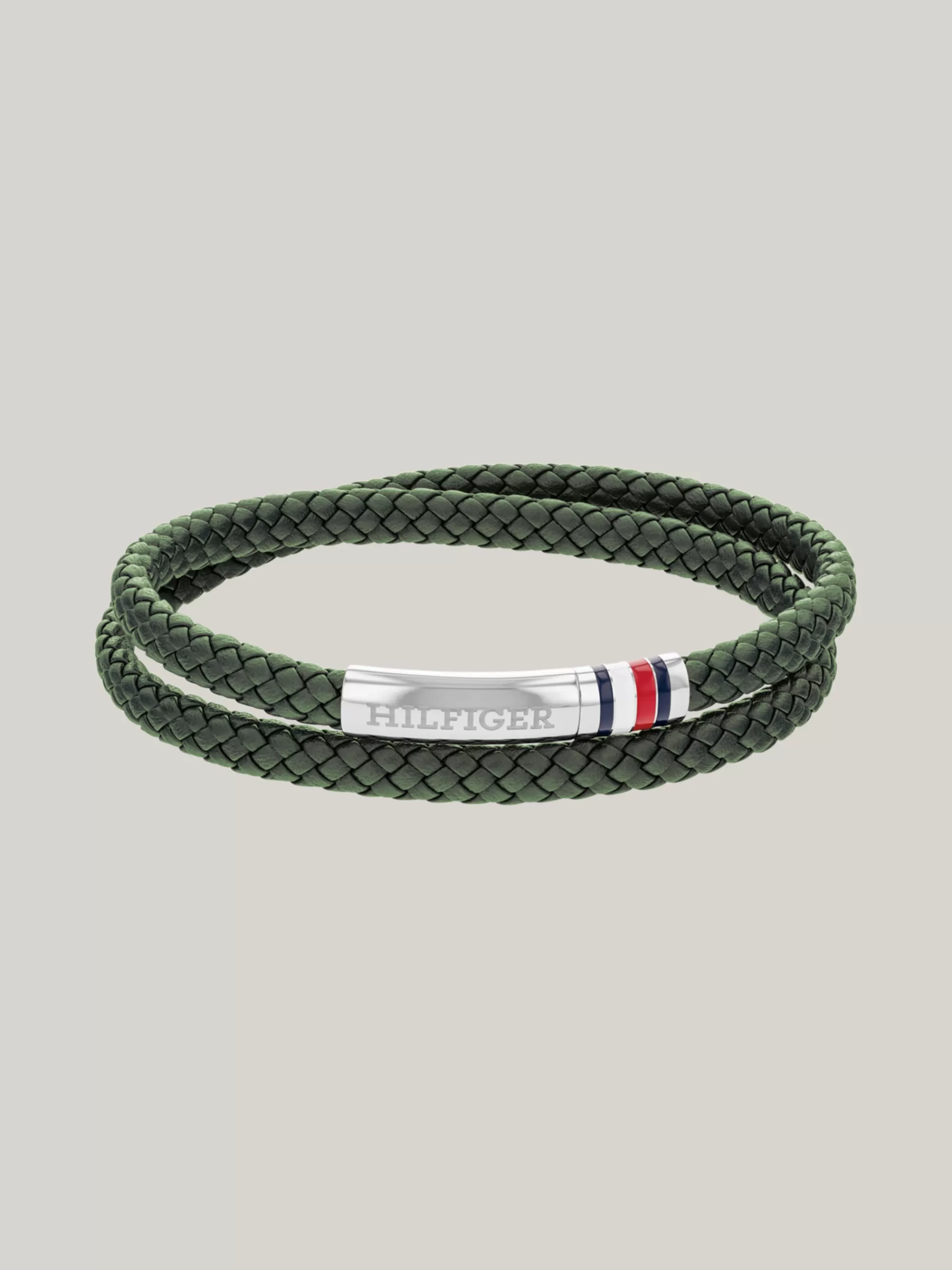 Sieraden & Manchetknopen*Tommy Hilfiger Dubbele Armband Van Groen Gevlochten Leer GREEN