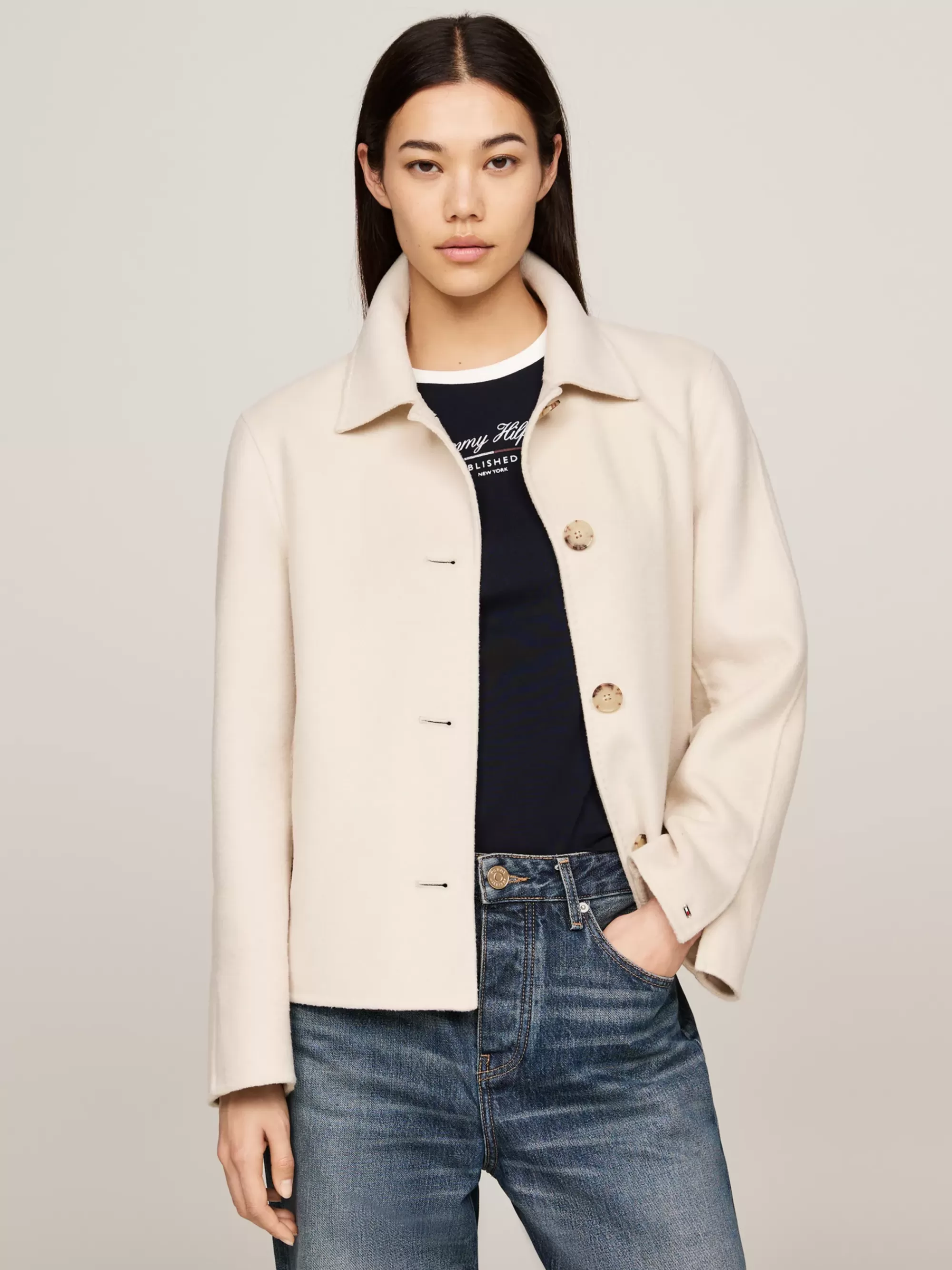 Jassen & Jacks | Wollen Jassen*Tommy Hilfiger Dubbelzijdige Korte Trenchcoat CLASSIC BEIGE