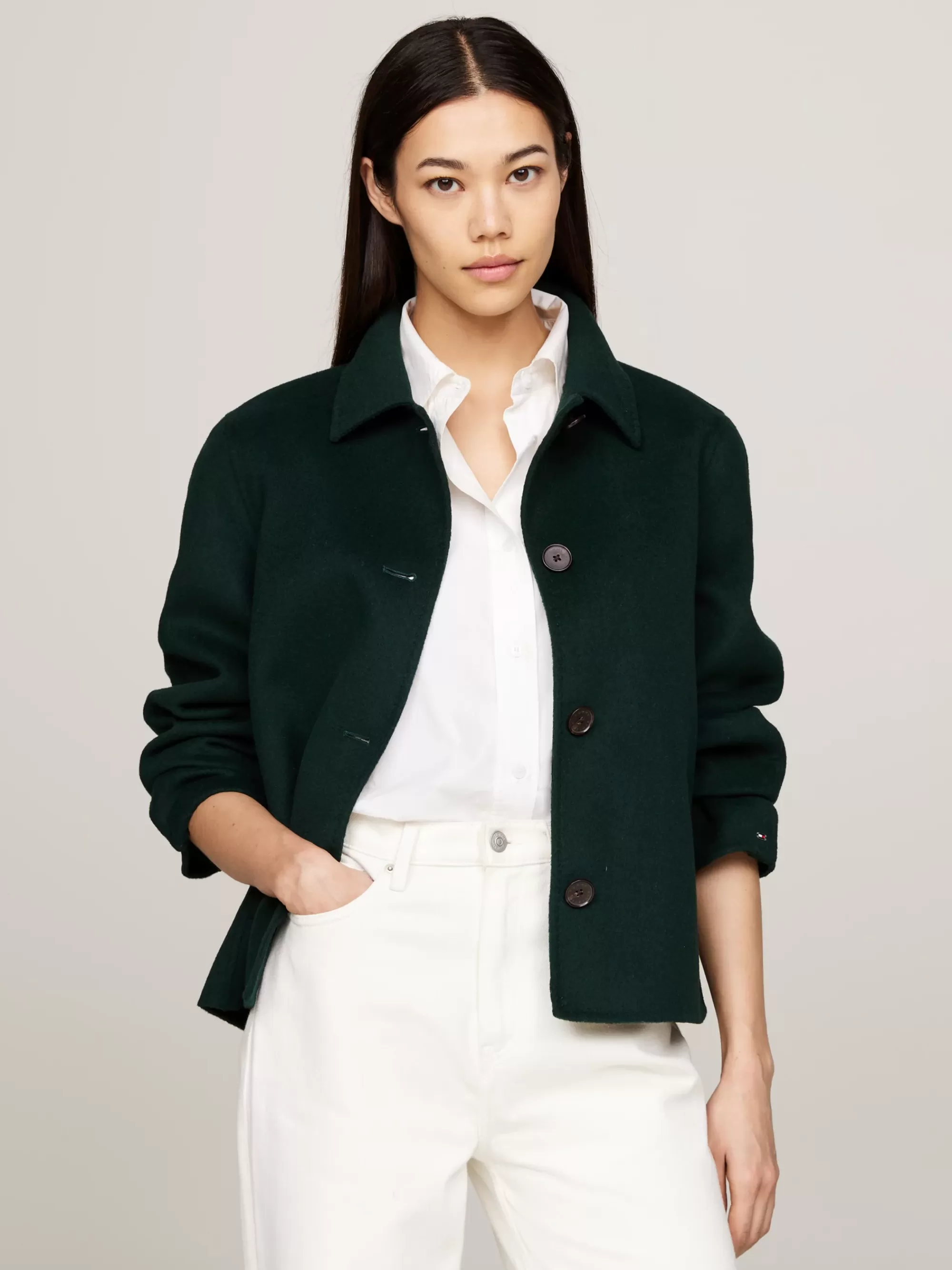 Jassen & Jacks | Wollen Jassen*Tommy Hilfiger Dubbelzijdige Korte Trenchcoat ORNAMENTAL GREEN