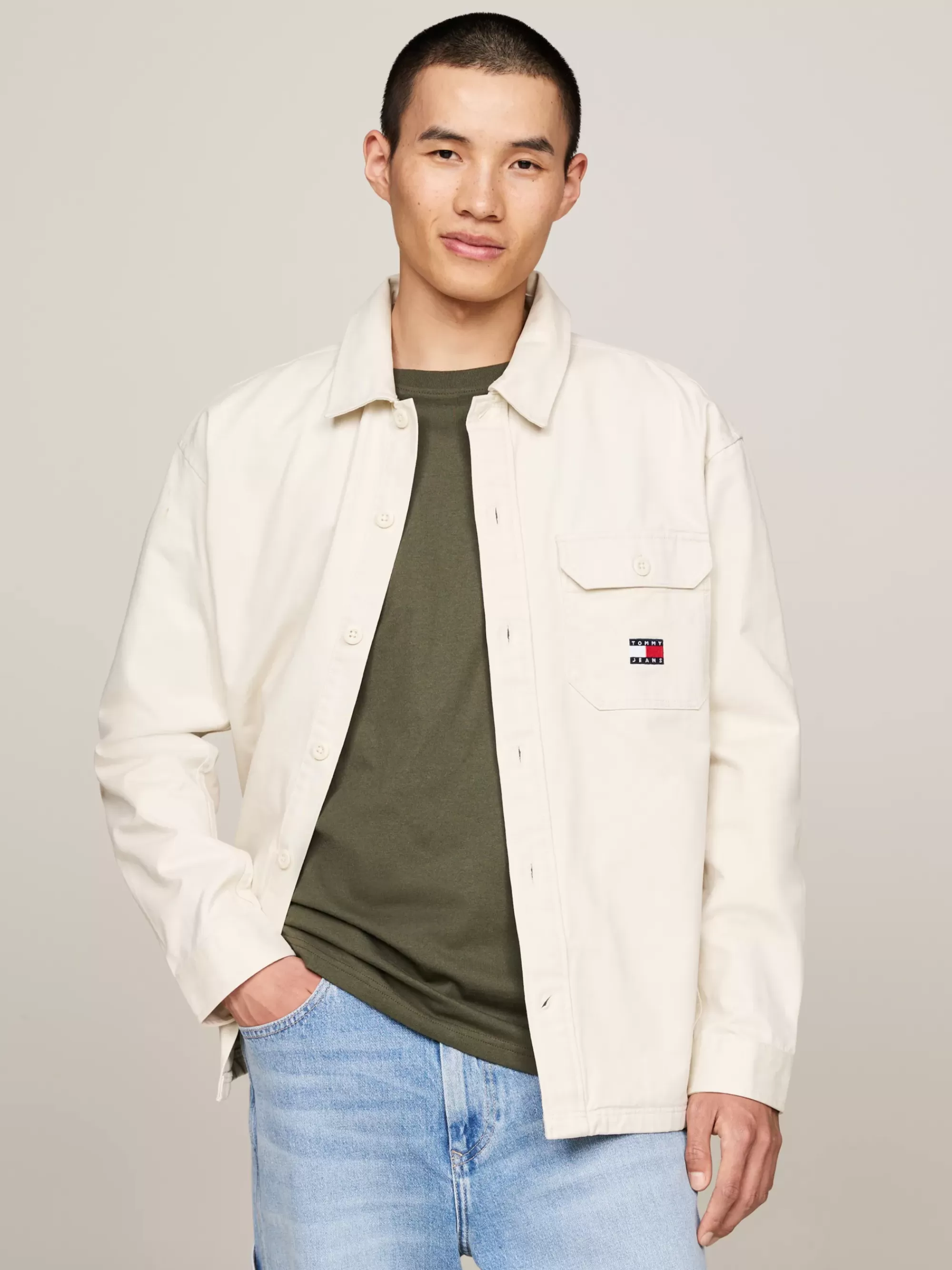 Plus Size Kleding & Inclusieve Maten | Overhemden*Tommy Hilfiger Essential Casual Fit Overshirt Met Badge NEWSPRINT