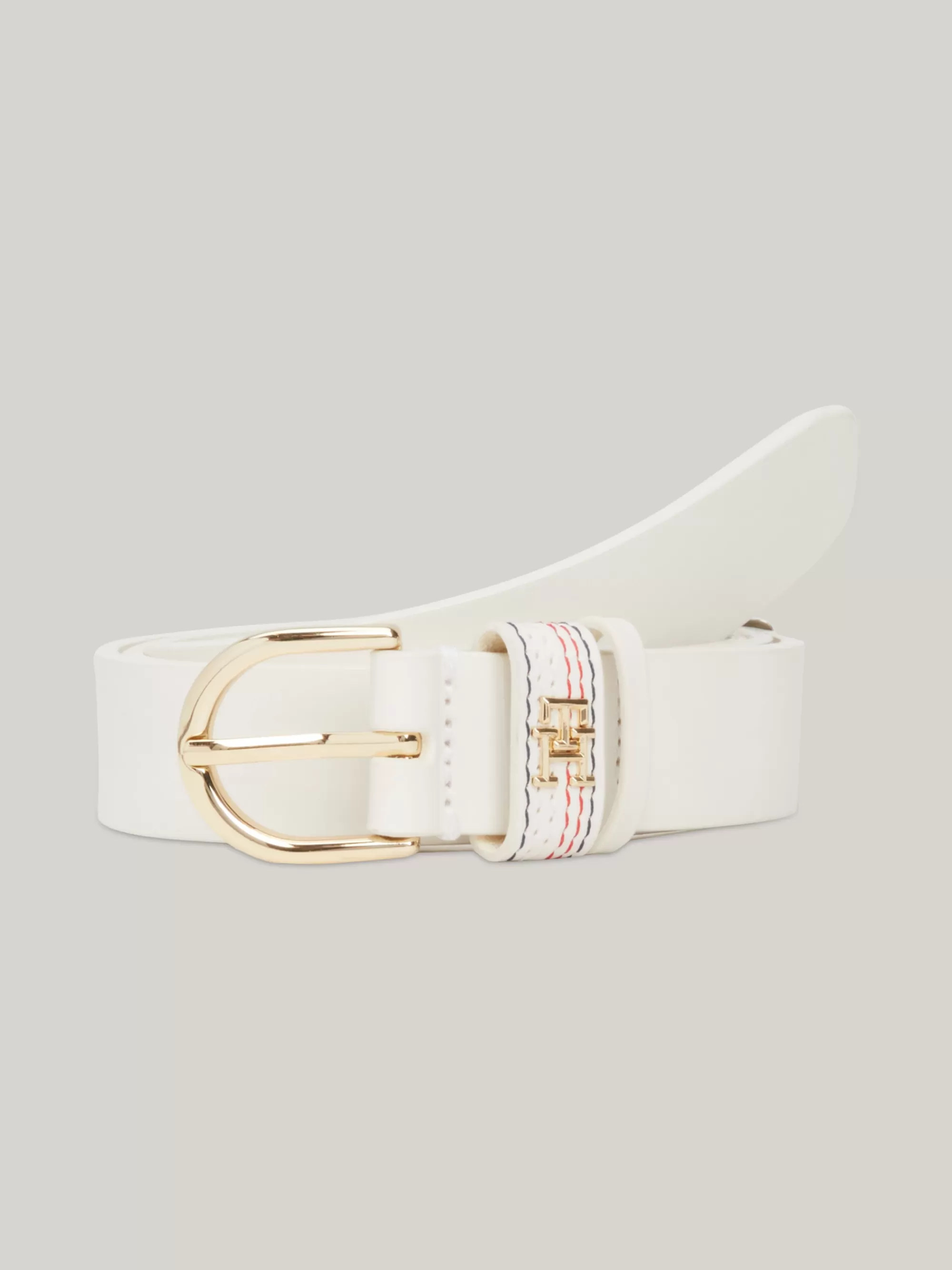 Riemen*Tommy Hilfiger Essential Effortless Leren Riem Met Topstitch ANCIENT WHITE