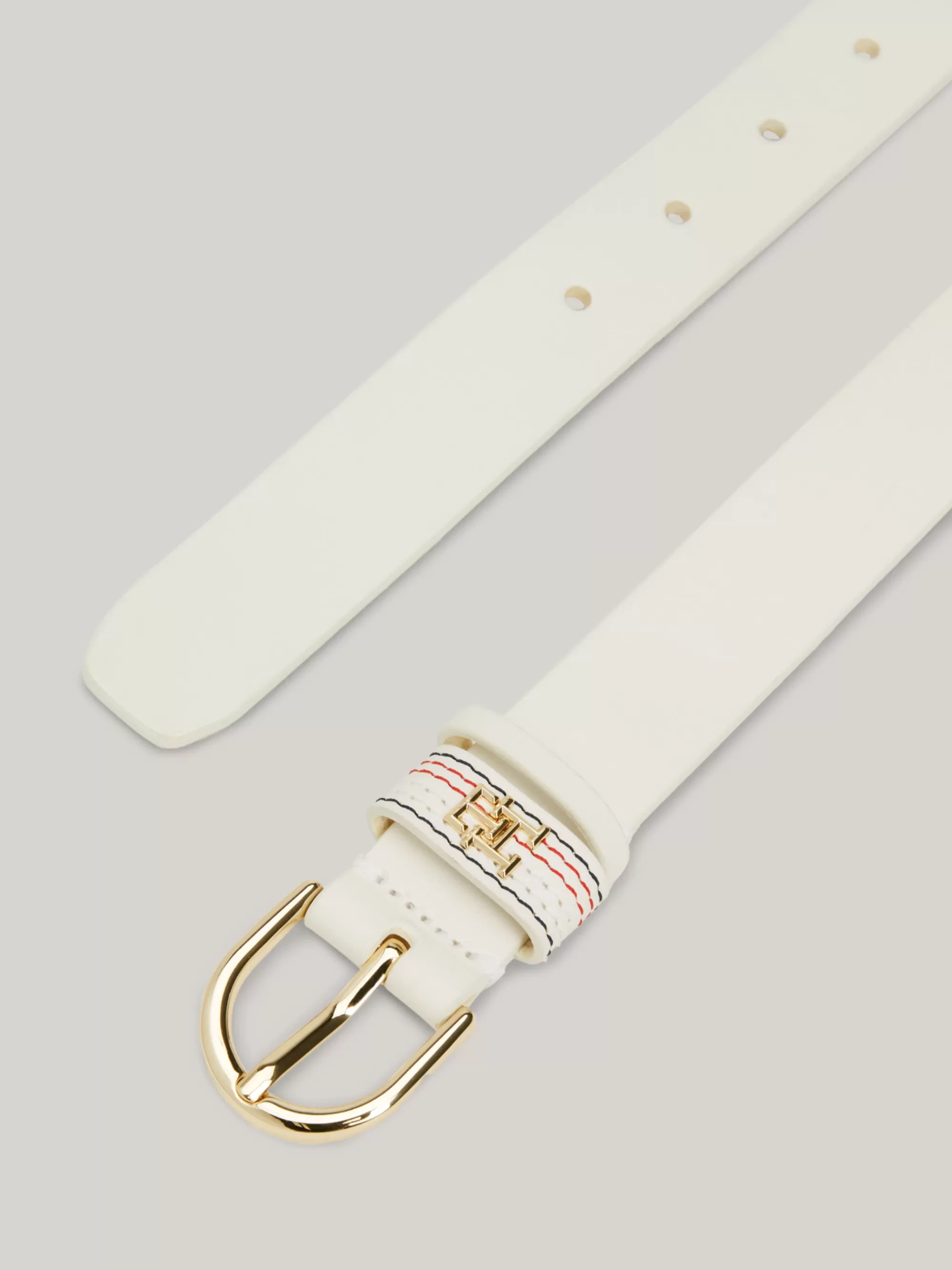 Riemen*Tommy Hilfiger Essential Effortless Leren Riem Met Topstitch ANCIENT WHITE