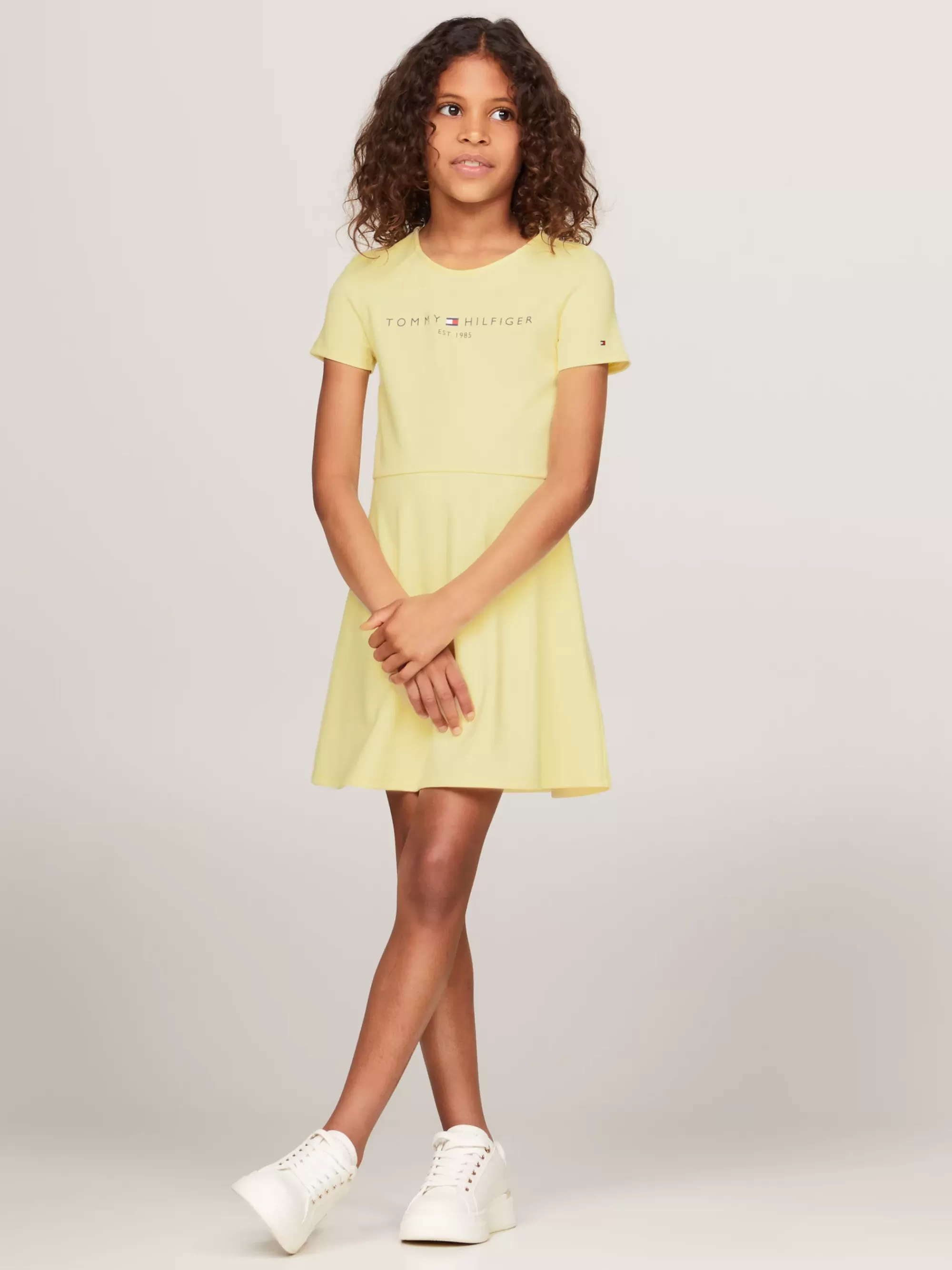 Jurken*Tommy Hilfiger Essential Fit And Flare Jurk Met Logo LEMON ZEST