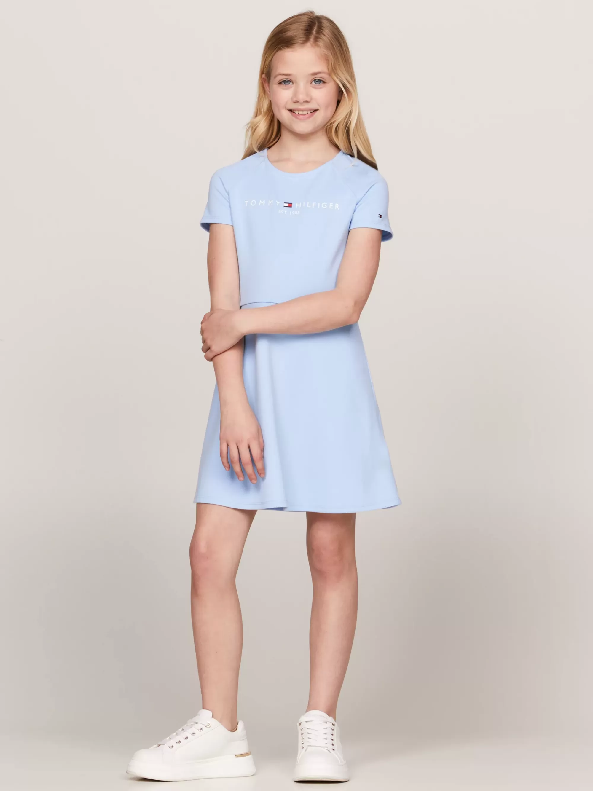 Jurken*Tommy Hilfiger Essential Fit And Flare Jurk Met Logo VESSEL BLUE