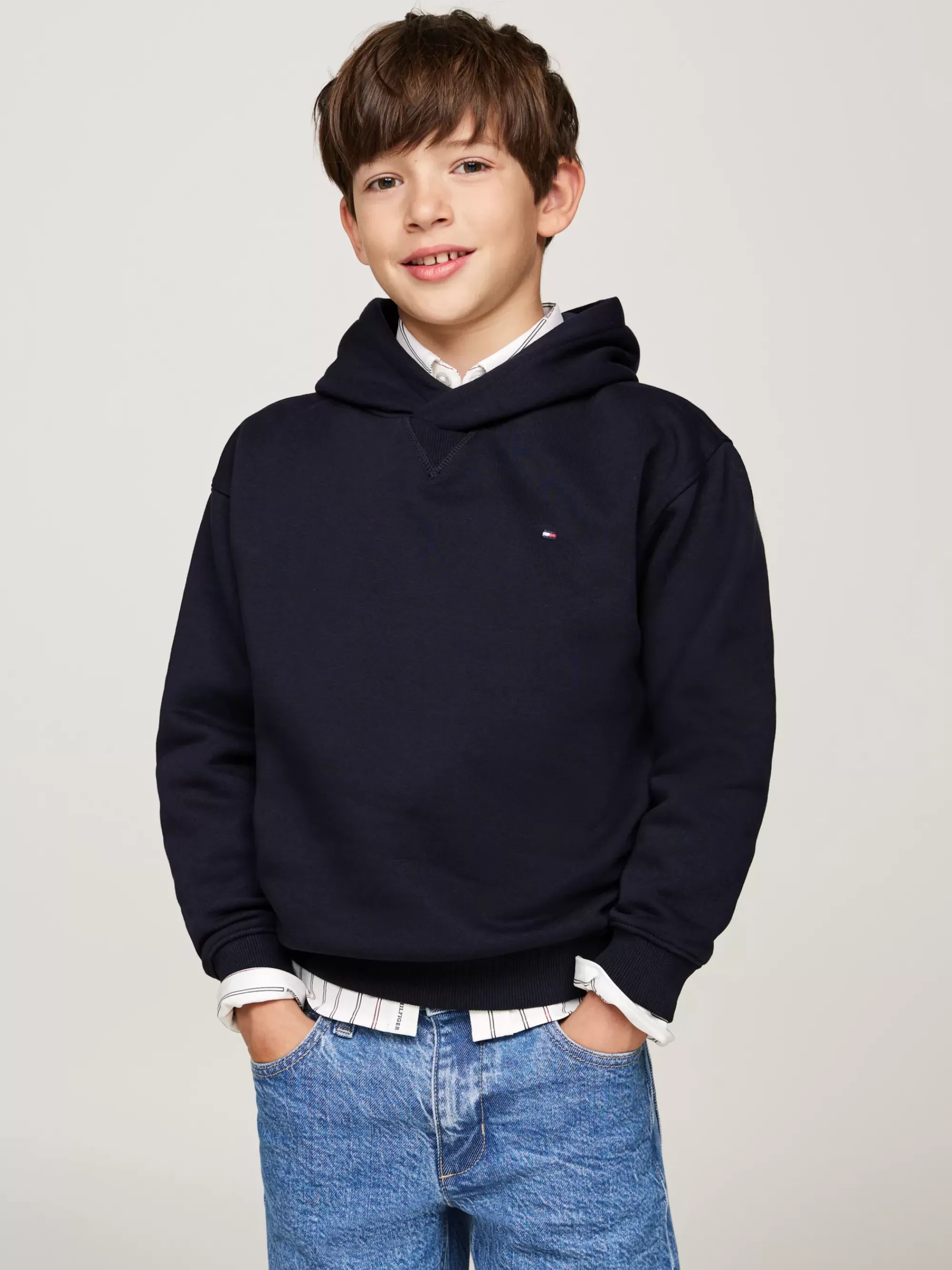 Sweatshirts & Hoodies | Sweatshirts & Hoodies*Tommy Hilfiger Essential Fleece Hoodie Met Geborduurde Vlag DESERT SKY