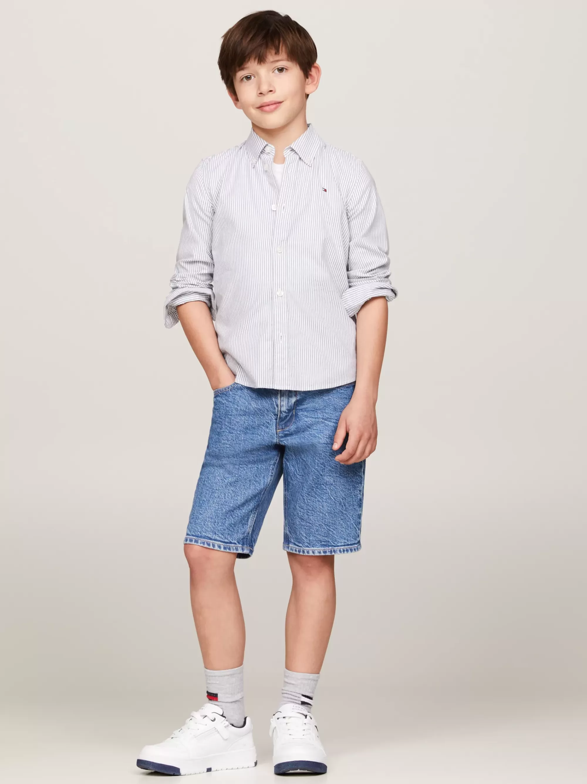 Overhemden*Tommy Hilfiger Essential Flex Overhemd Met Ithaca-streep AEGEAN SEA/WHITE