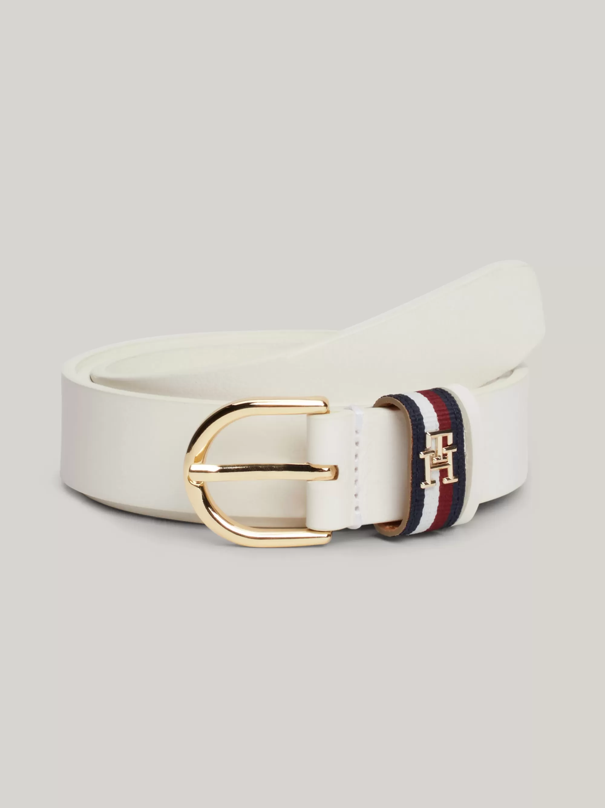 Riemen*Tommy Hilfiger Essential Leren Riem Met Afgeronde Gesp ANCIENT WHITE