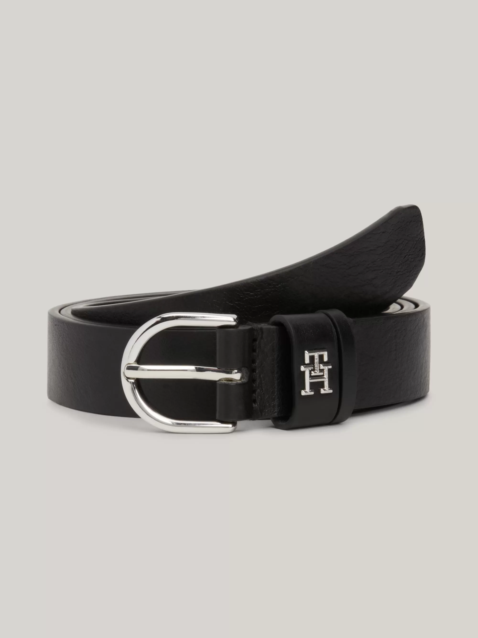 Riemen*Tommy Hilfiger Essential Leren Riem Met Afgeronde Gesp BLACK