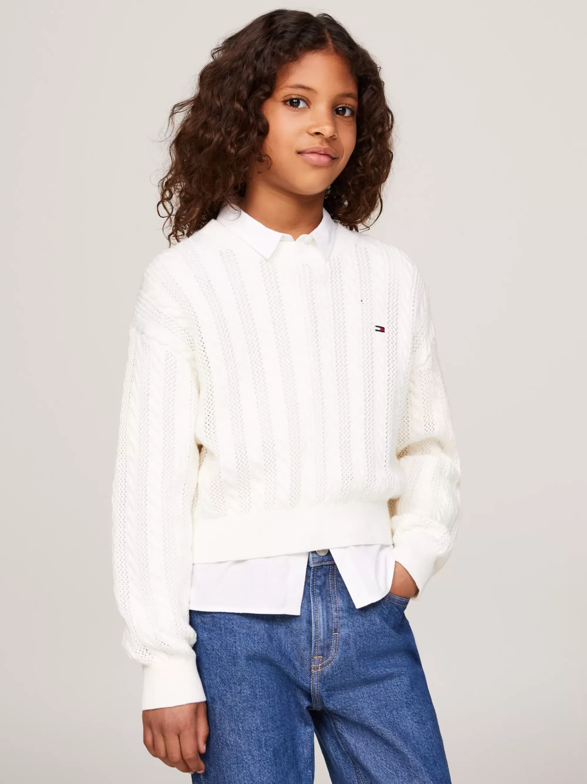Truien & Vesten*Tommy Hilfiger Essential Relaxed Fit Kabeltrui ANCIENT WHITE
