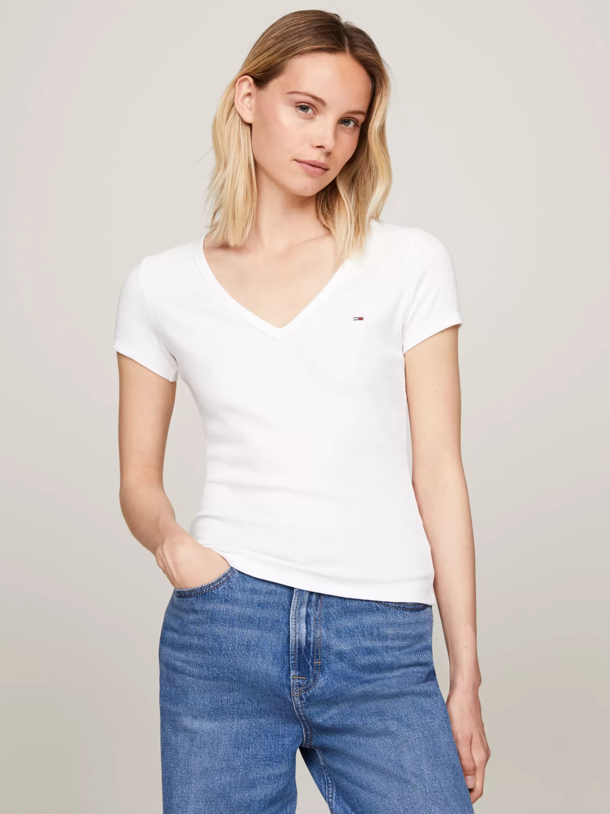 T-Shirts*Tommy Hilfiger Essential Slim Fit T-shirt Met V-hals WHITE