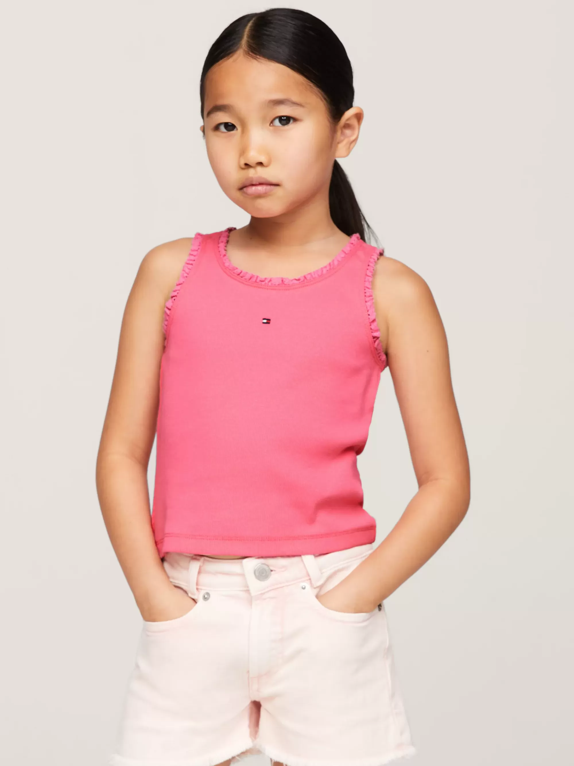 Tops & T-Shirts*Tommy Hilfiger Essential Tanktop Met Ribtextuur En Ruches GLAMOUR PINK