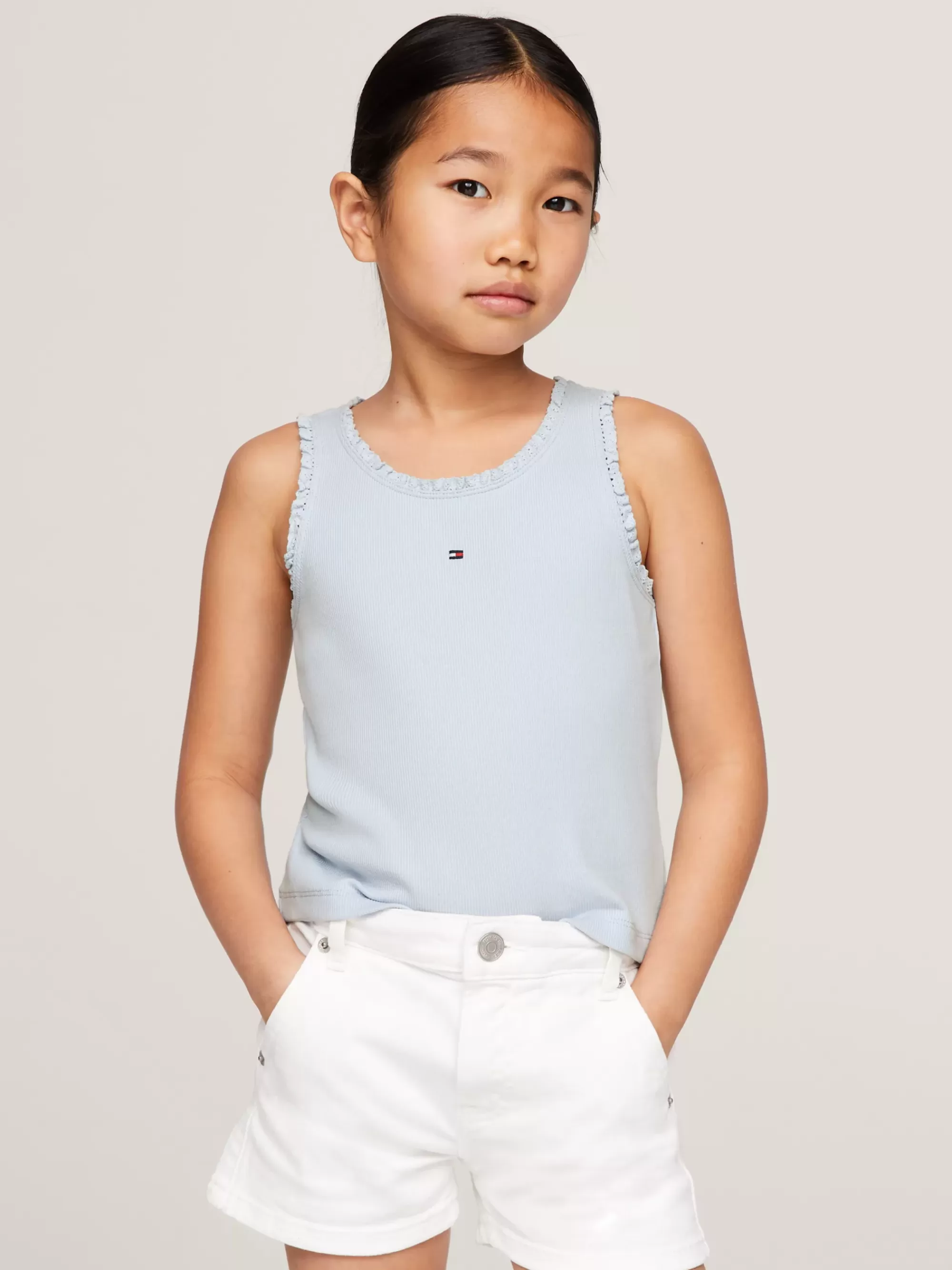 Tops & T-Shirts*Tommy Hilfiger Essential Tanktop Met Ribtextuur En Ruches BREEZY BLUE
